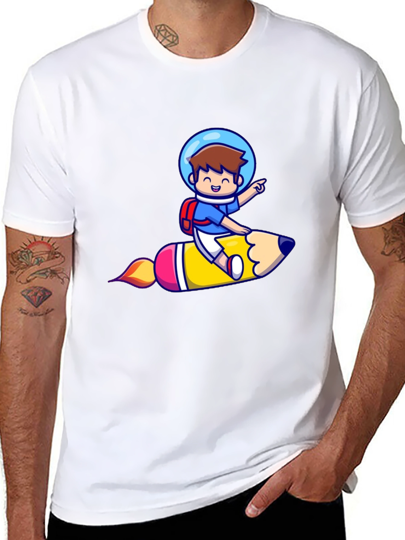 Astronaut Pencil Ride Graphic T-Shirt