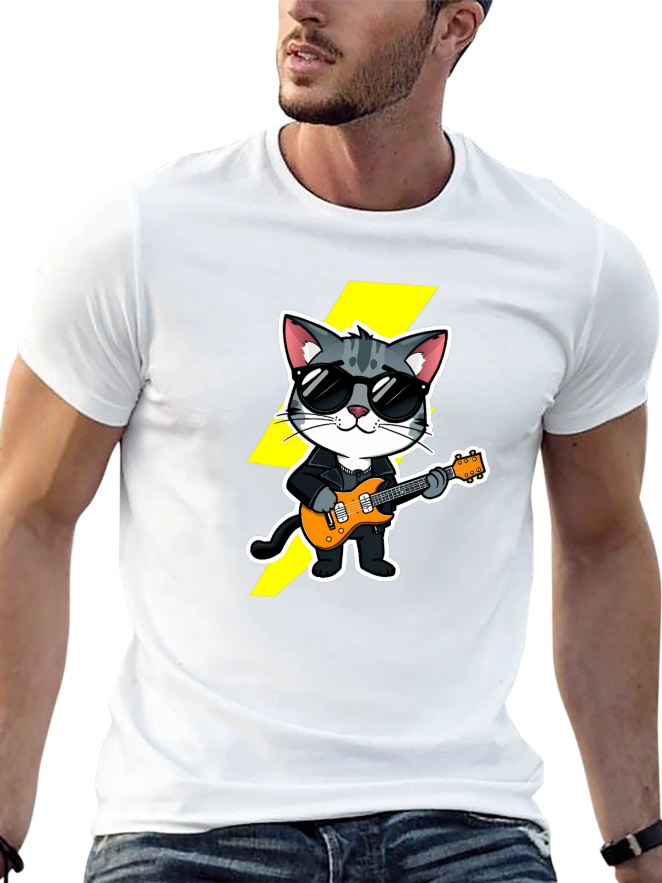 Cool Cat Guitarist Black T-Shirt