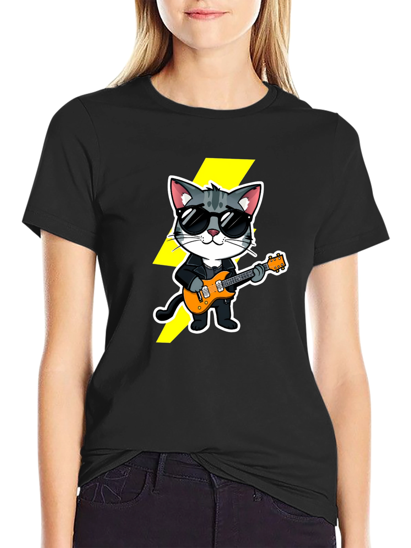 Cool Cat Guitarist Black T-Shirt