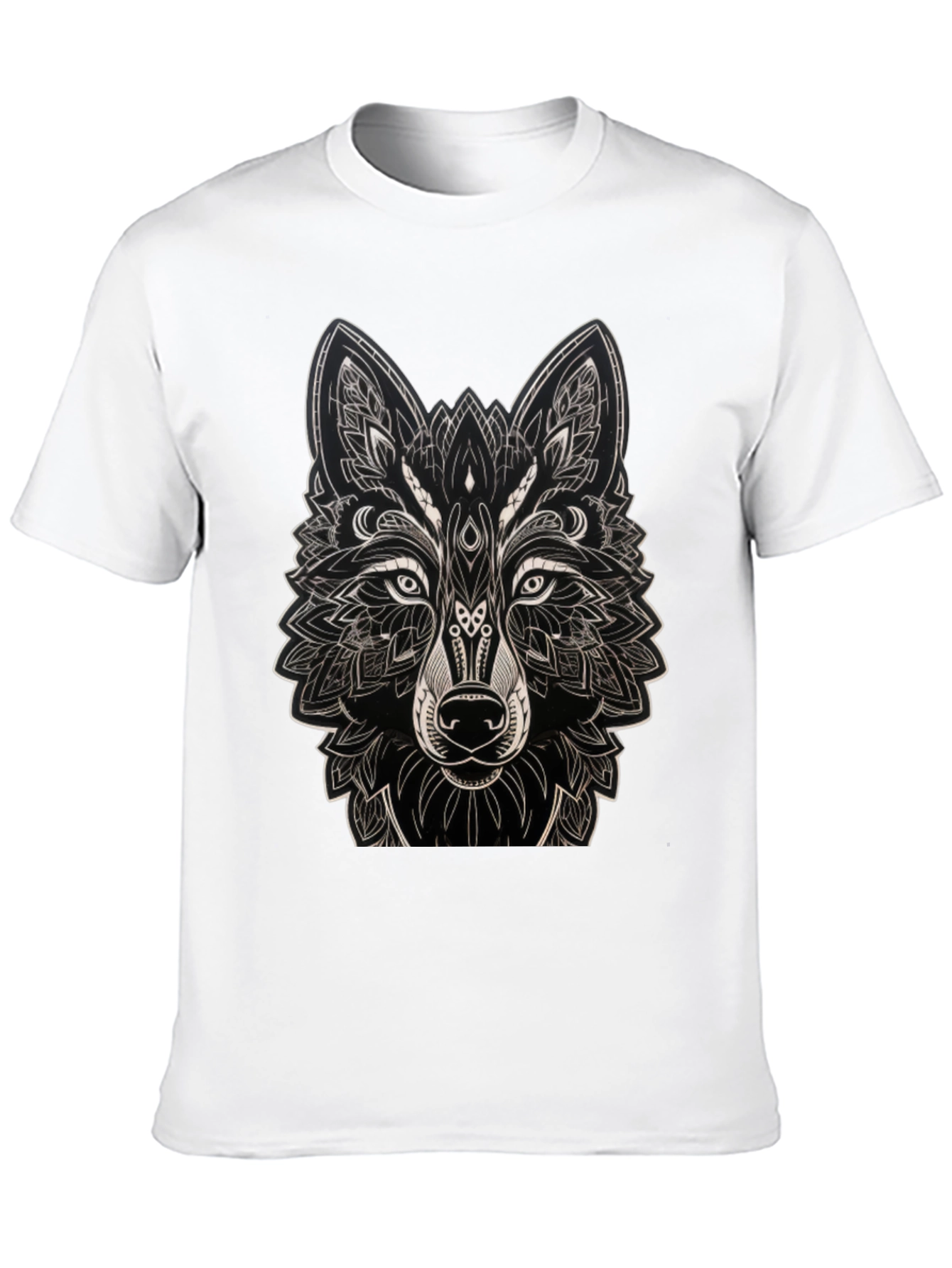 Geometric Wolf Graphic Black T-Shirt