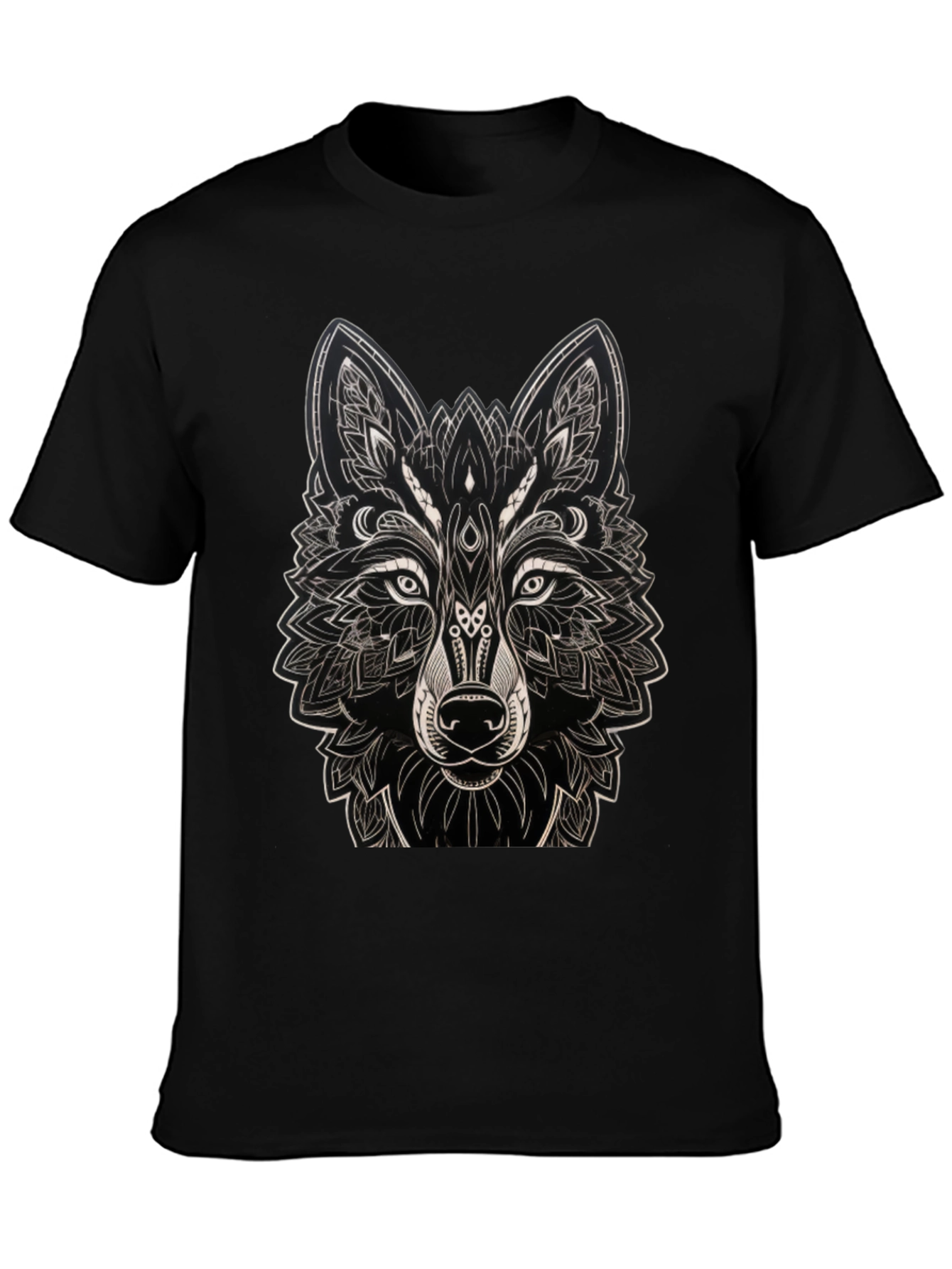 Geometric Wolf Graphic Black T-Shirt