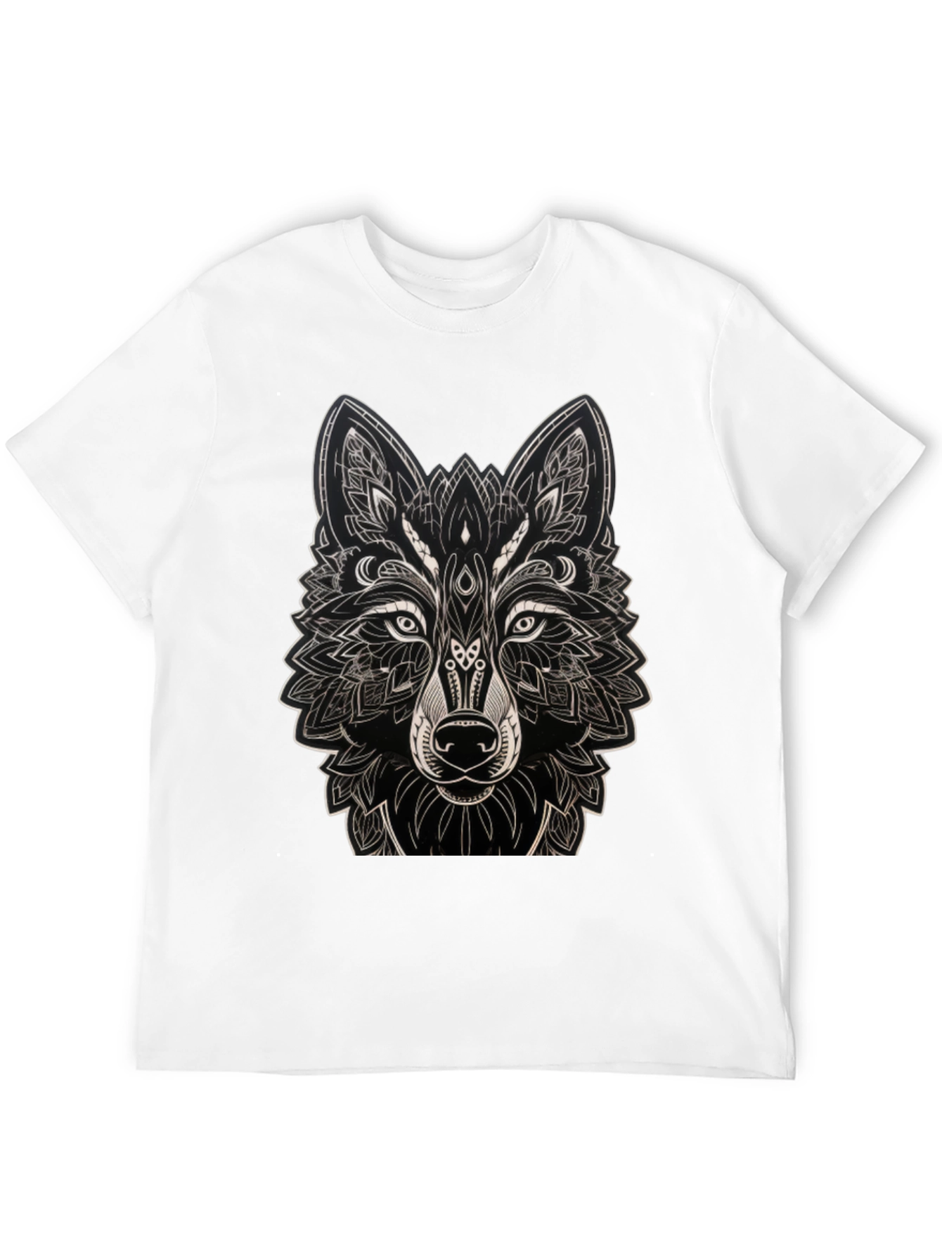 Geometric Wolf Graphic Black T-Shirt