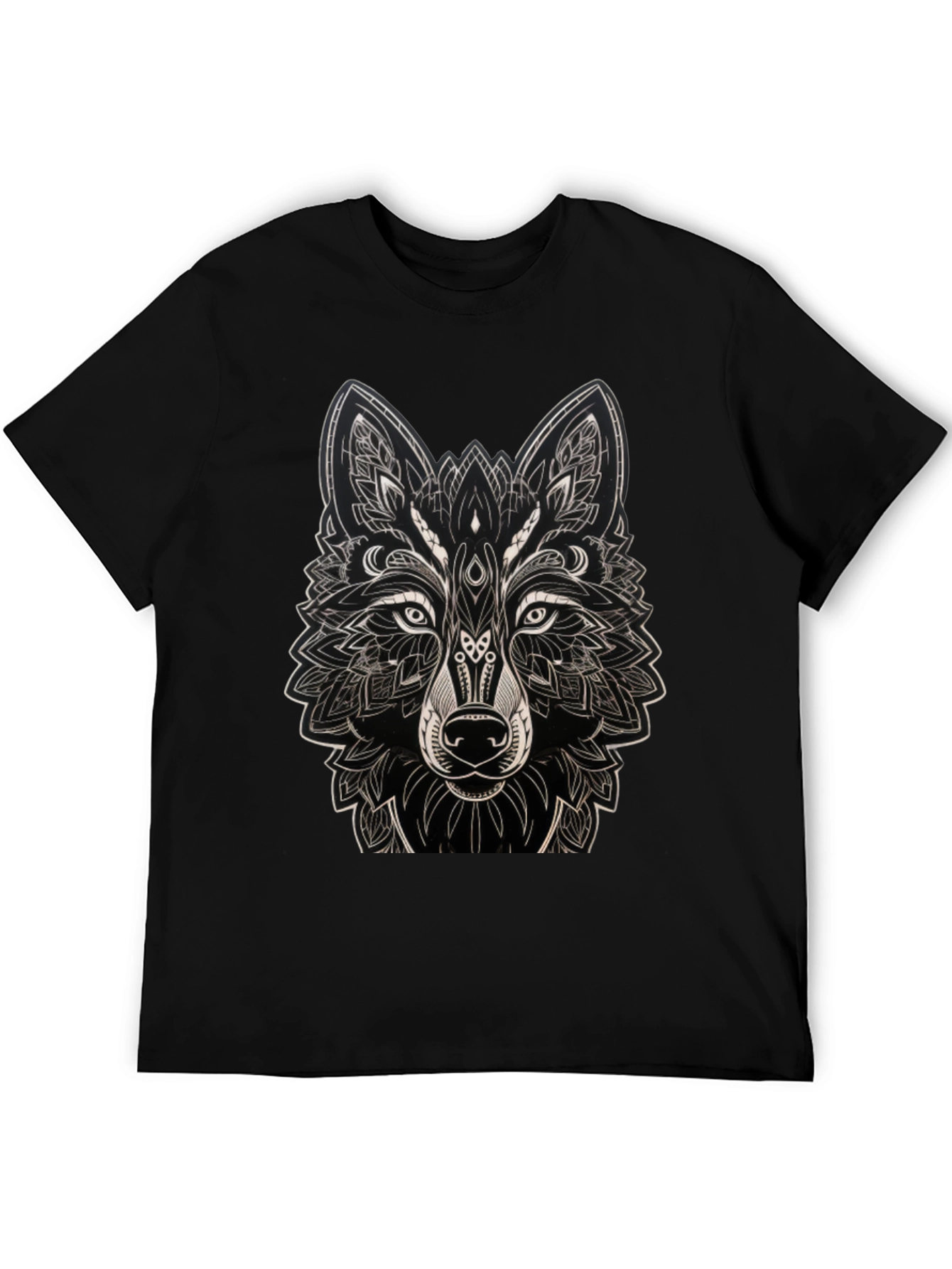 Geometric Wolf Graphic Black T-Shirt