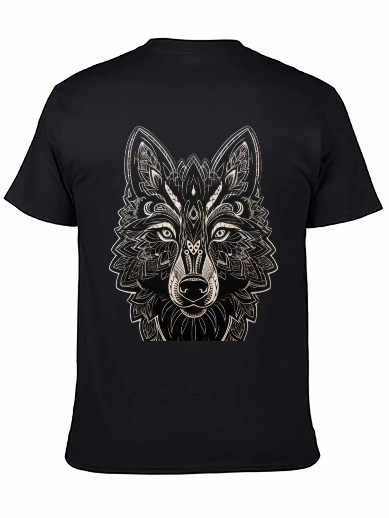 Geometric Wolf Graphic Black T-Shirt