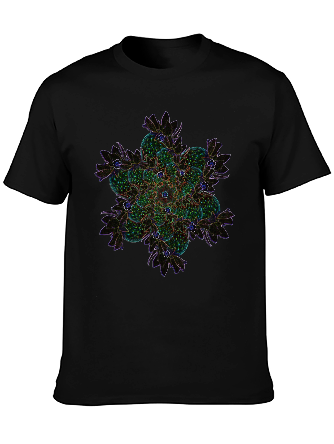 Abstract Floral Mandala Graphic Tee - Black
