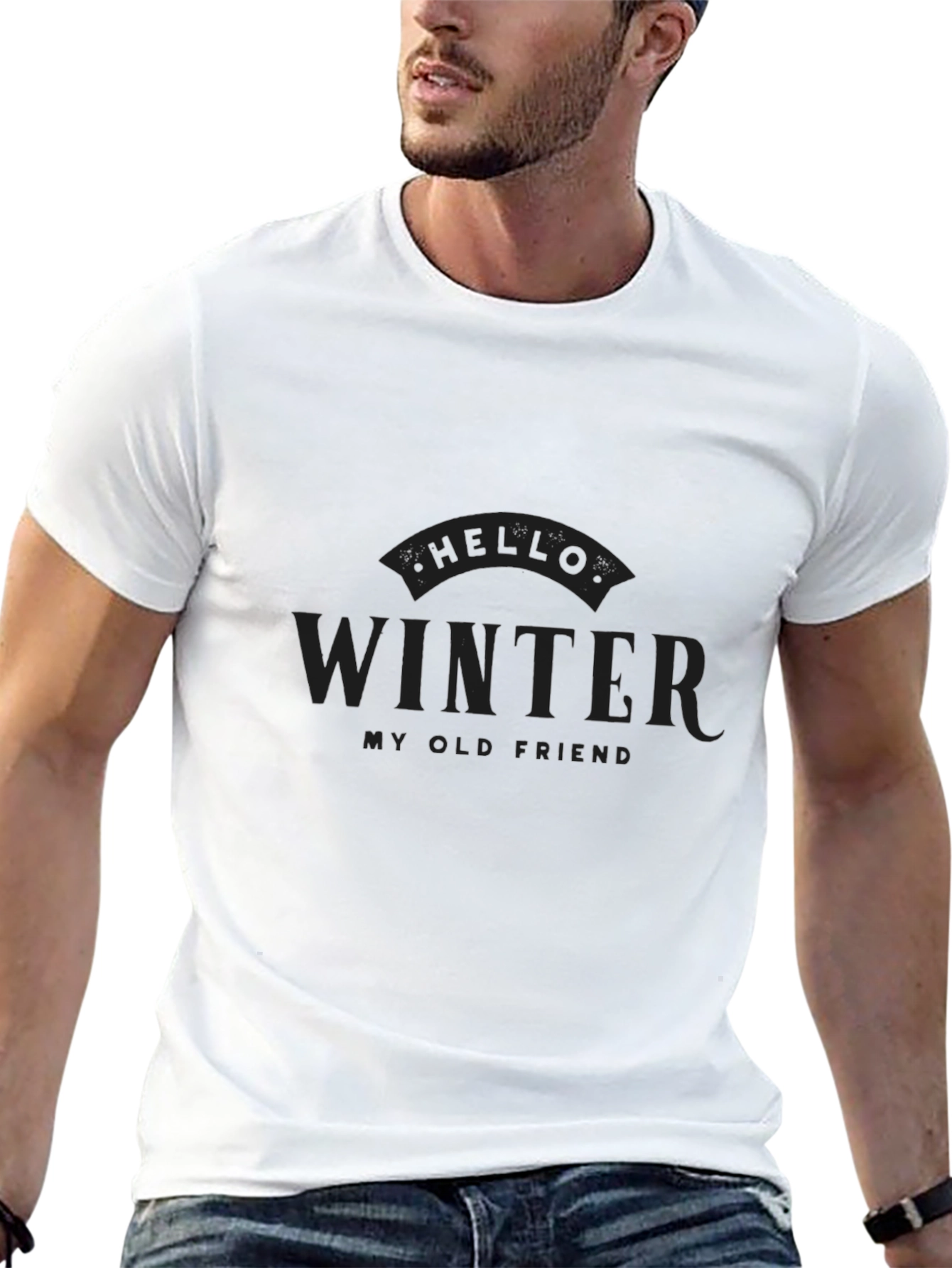 Mens Black Hello Winter Graphic T-Shirt