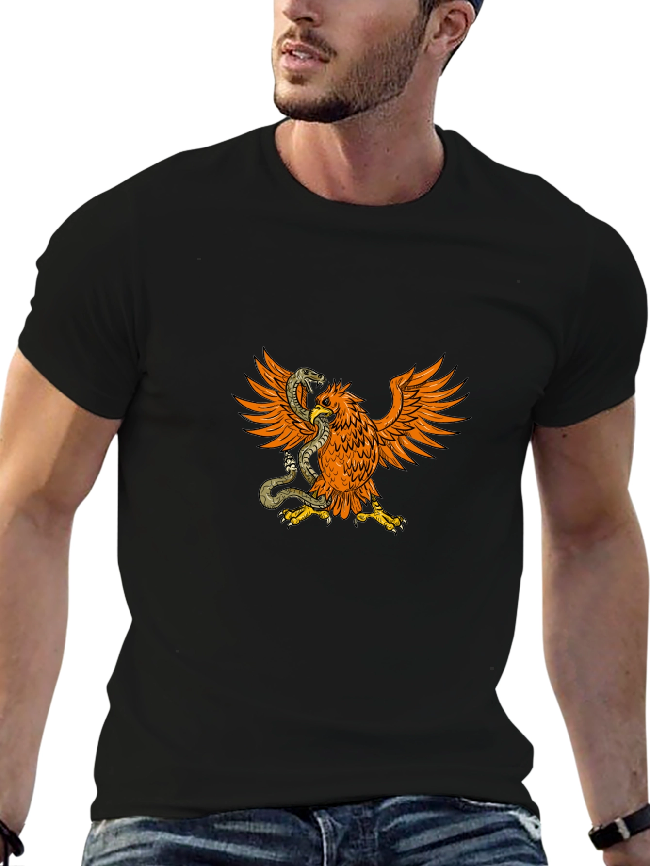 Black T-Shirt with Eagle & Snake Graphic