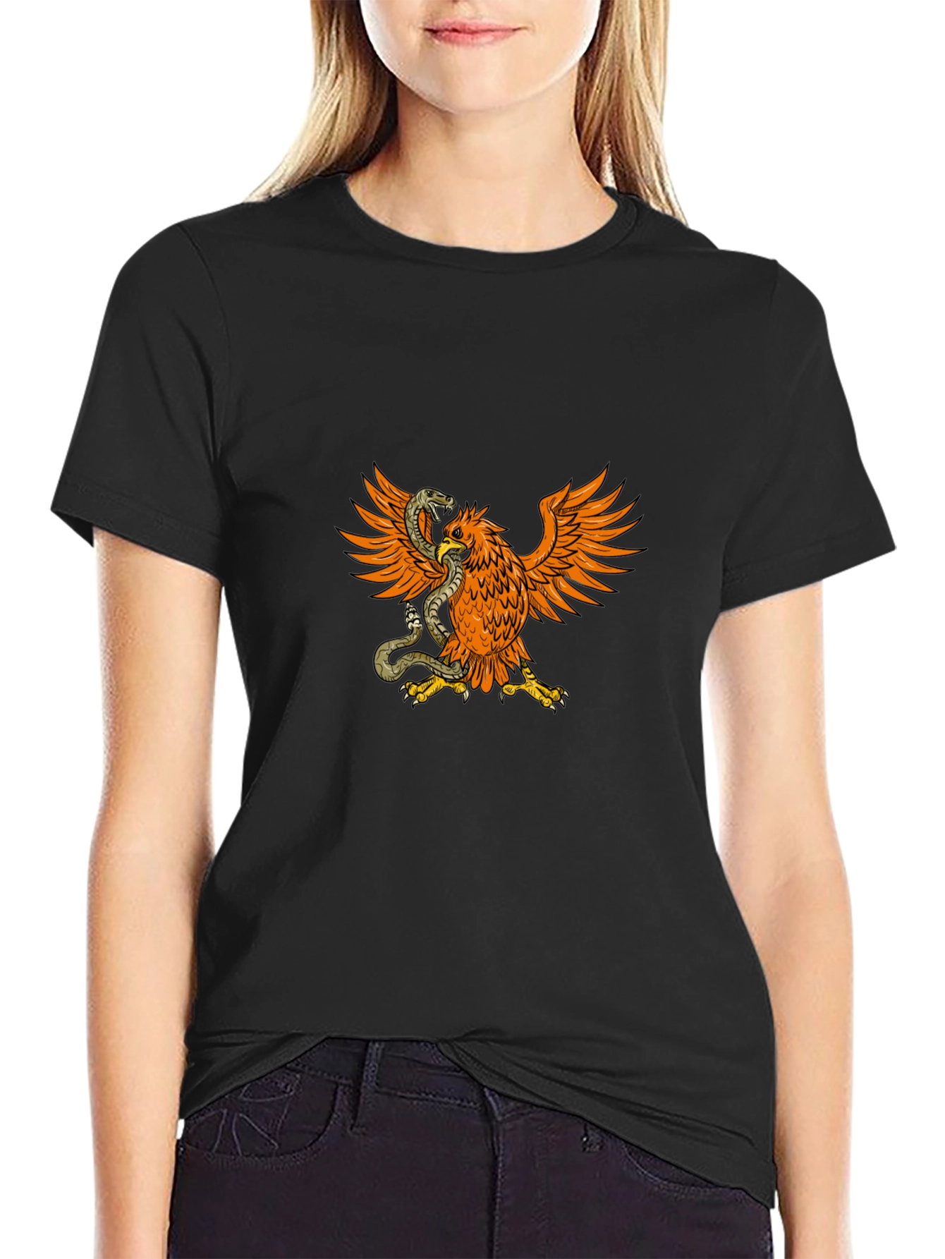Black T-Shirt with Eagle & Snake Graphic