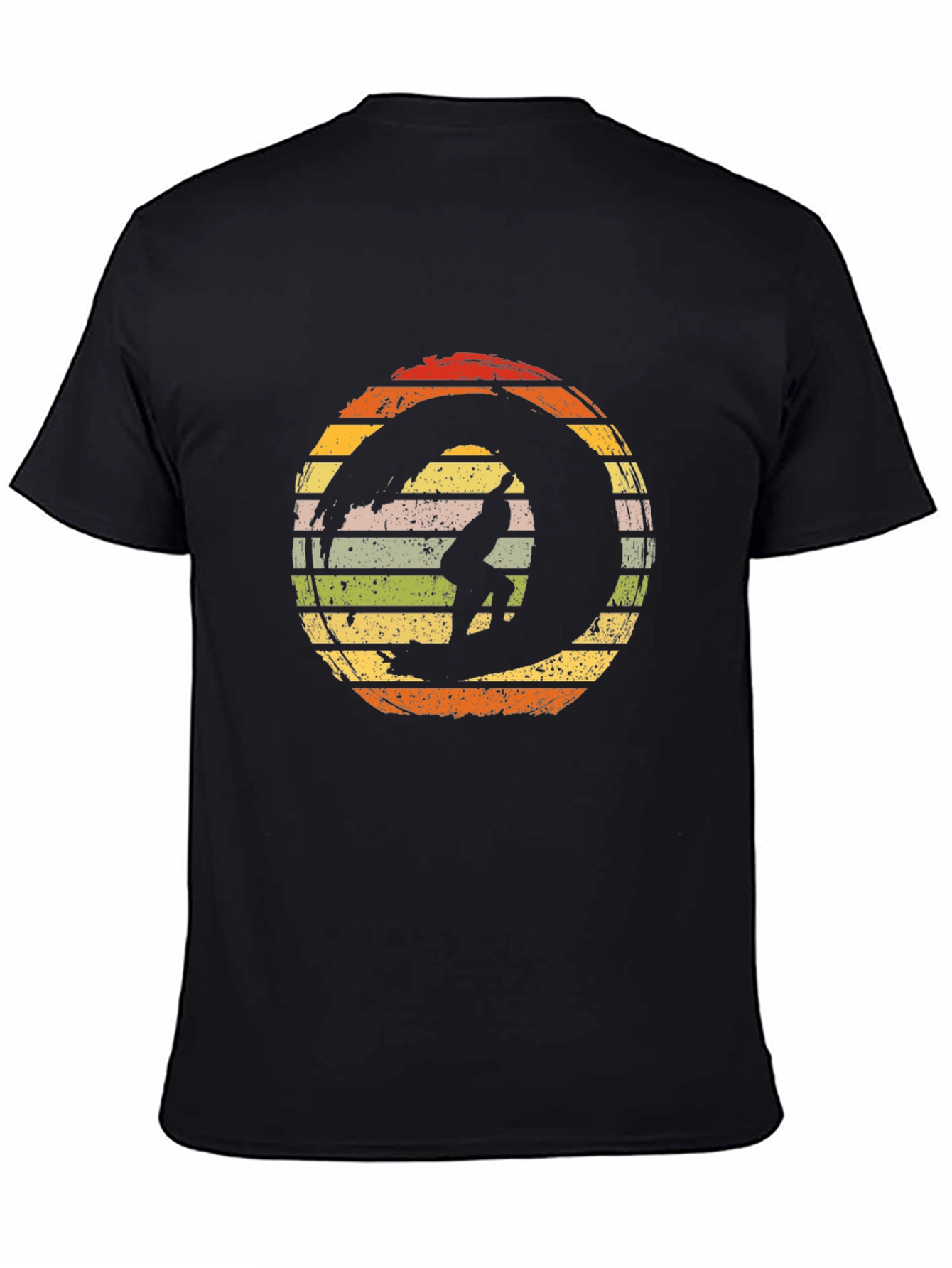 Retro Surfer Wave Graphic T-Shirt - Black