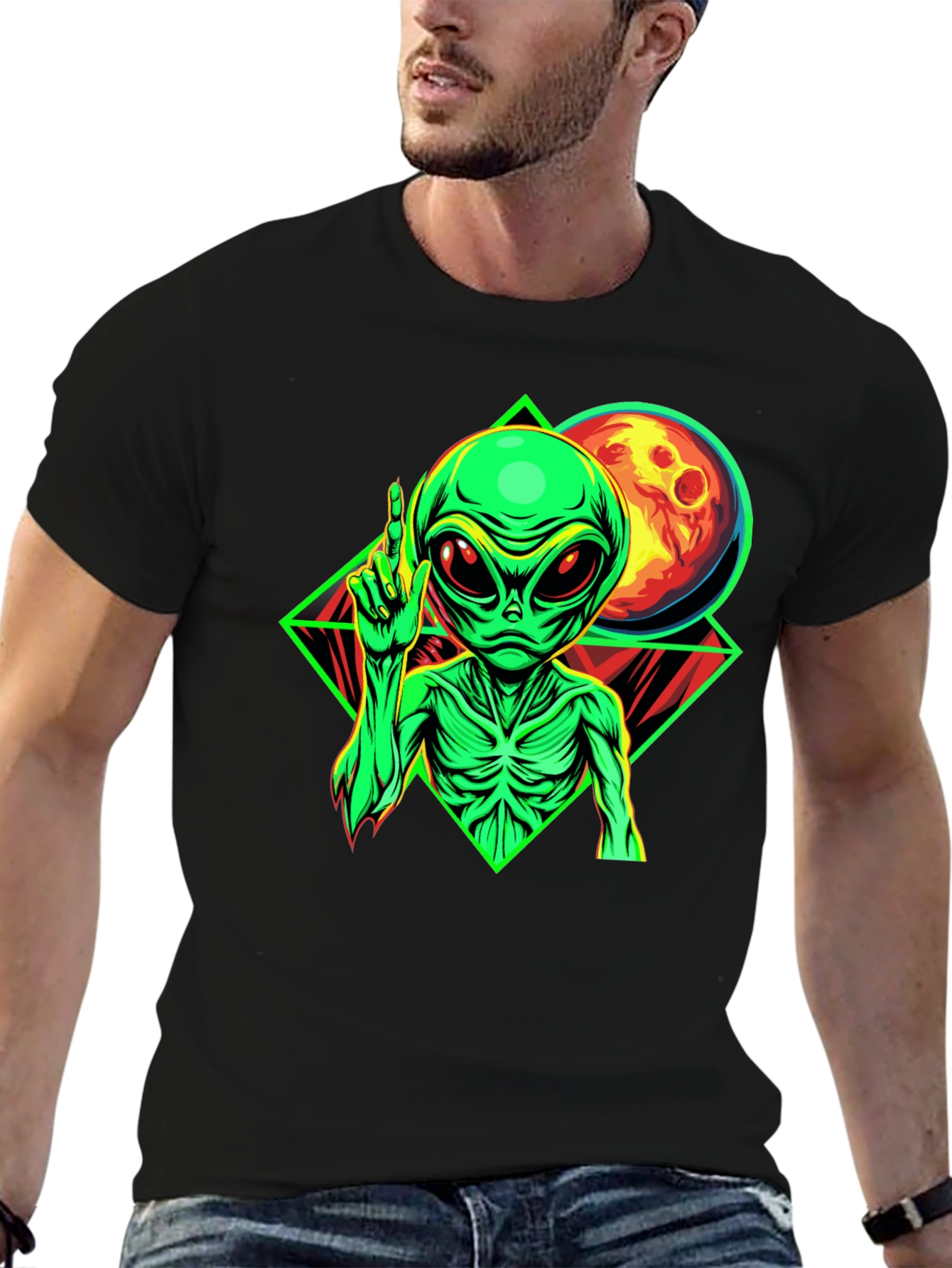Alien Moon Graphic Black T-Shirt