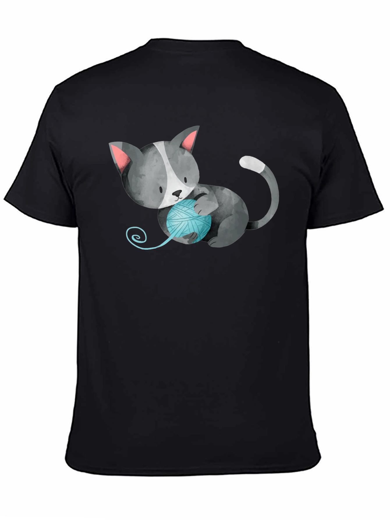 Cute Cat with Yarn Ball Black T-Shirt