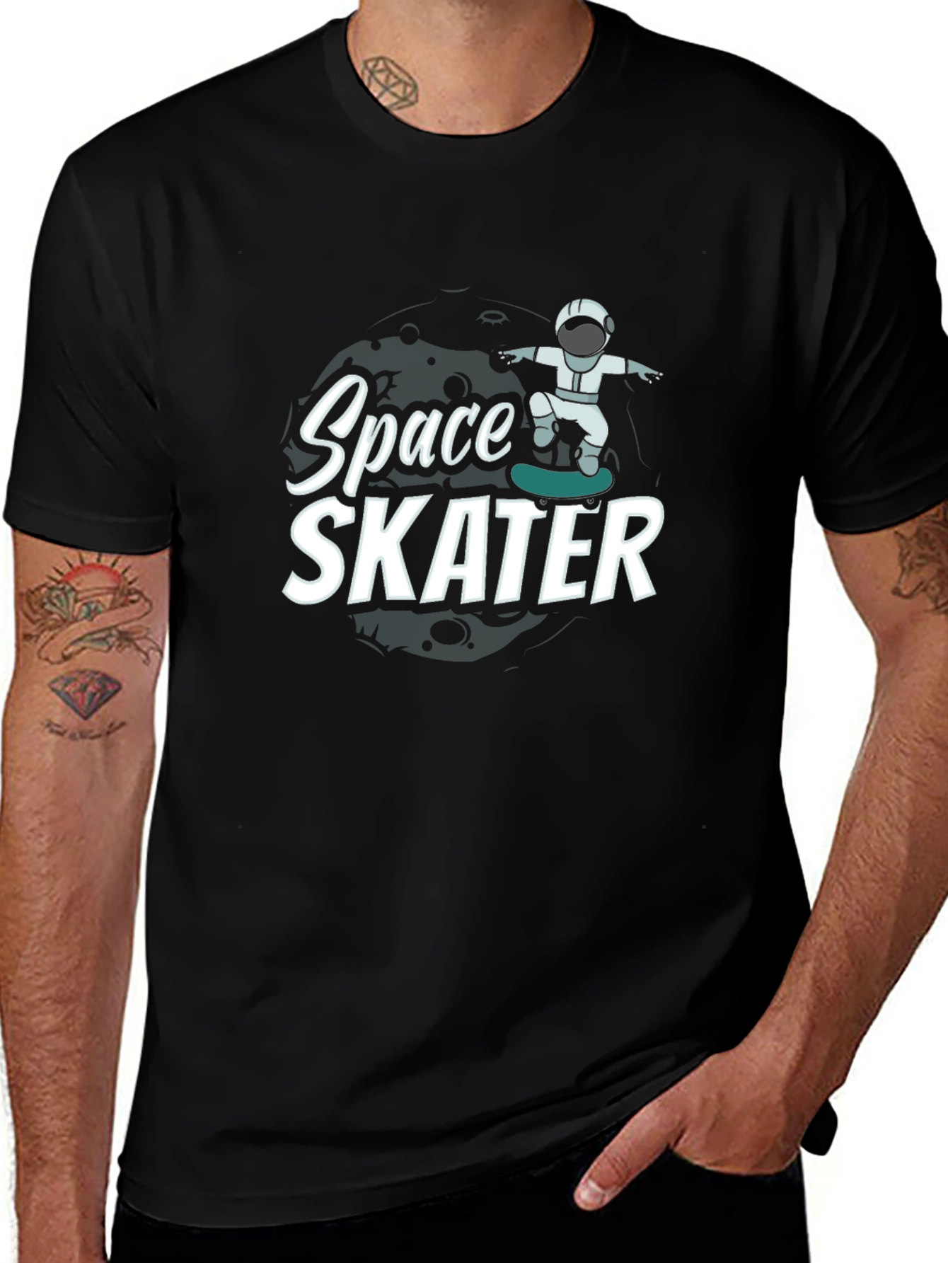 Space Skater Graphic T-Shirt Astronaut Skateboard Tee
