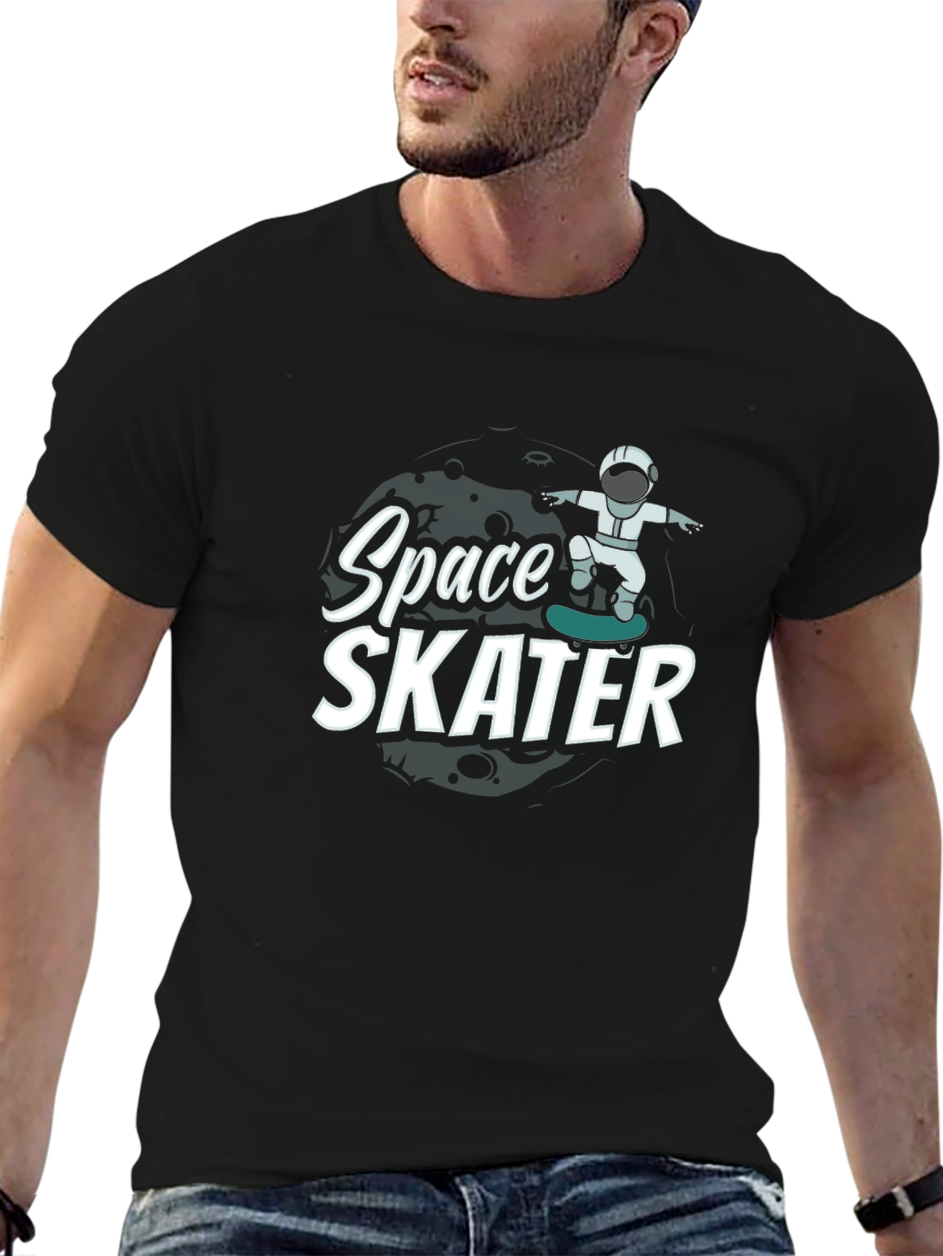 Space Skater Graphic T-Shirt Astronaut Skateboard Tee