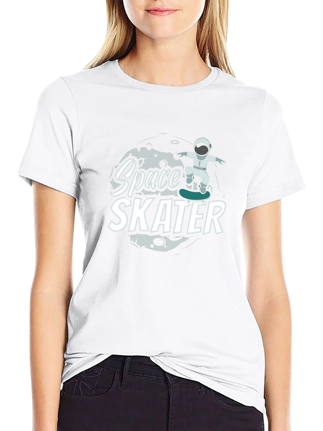 Space Skater Graphic T-Shirt Astronaut Skateboard Tee