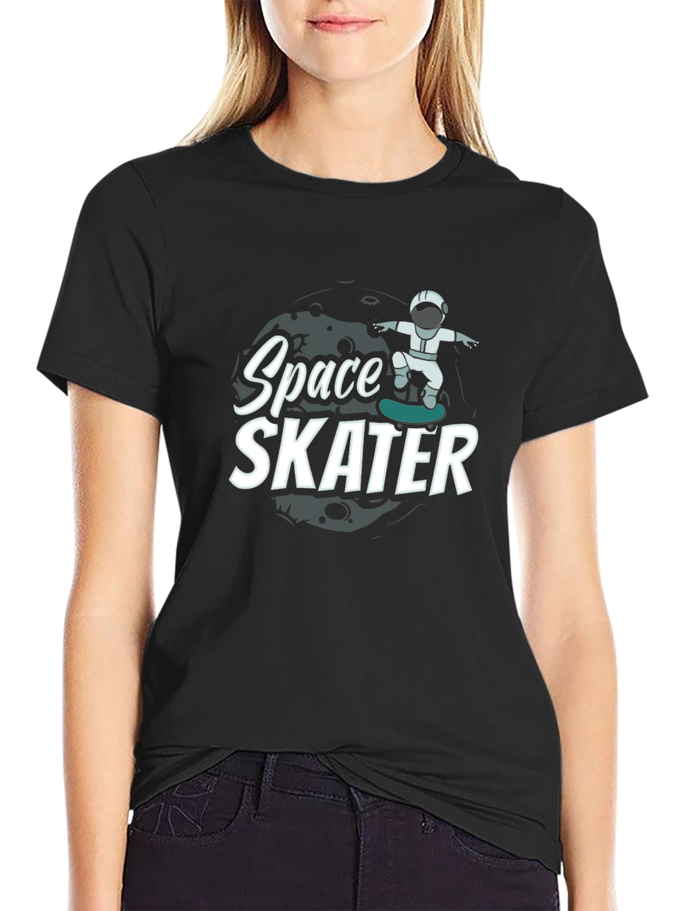 Space Skater Graphic T-Shirt Astronaut Skateboard Tee