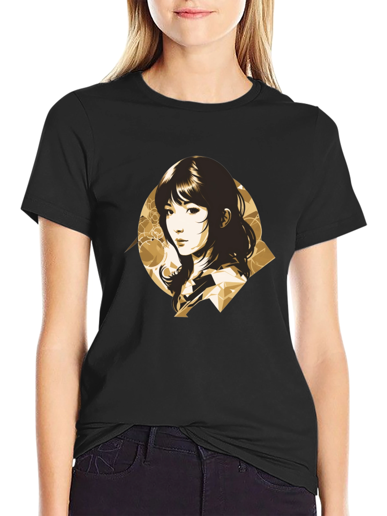 Stylish Anime Girl Graphic Black T-Shirt