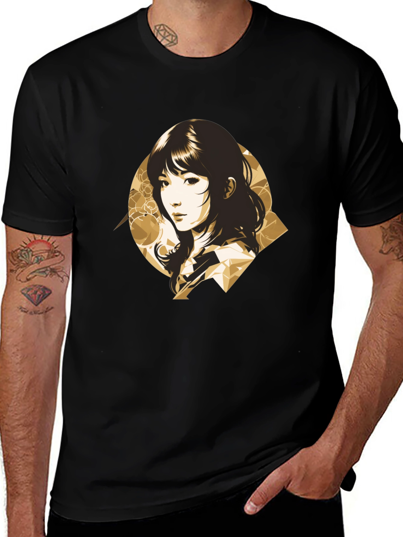 Stylish Anime Girl Graphic Black T-Shirt