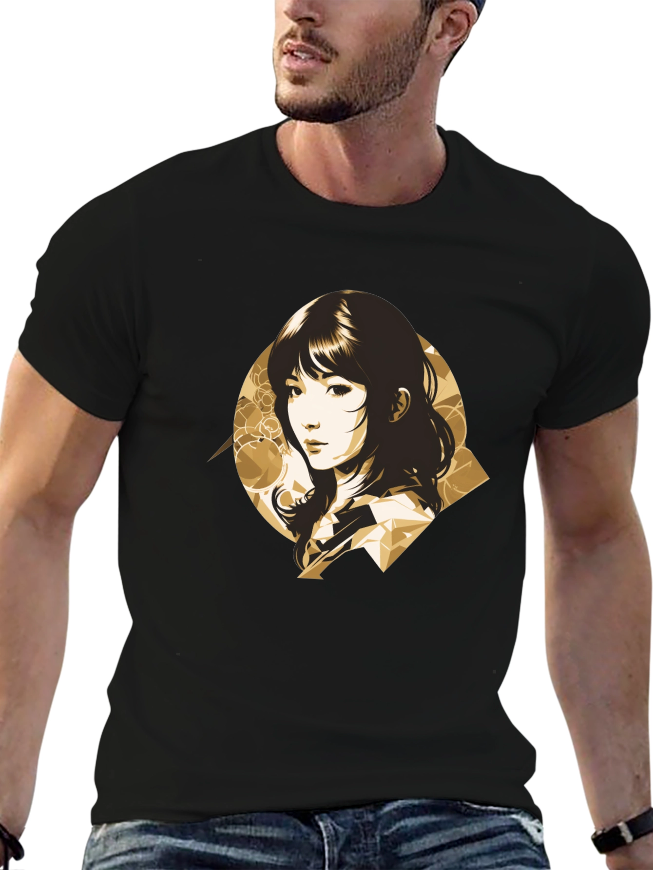 Stylish Anime Girl Graphic Black T-Shirt