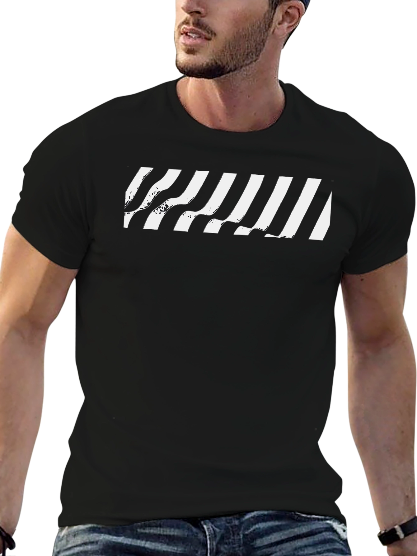 Modern Graphic Stripe Tee - Black