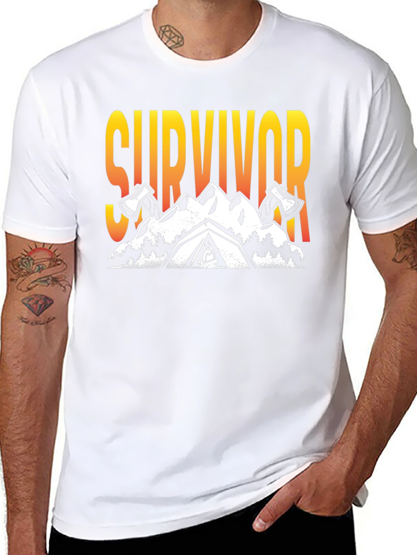 Survivor Graphic T-Shirt: Mountain & Axe Design