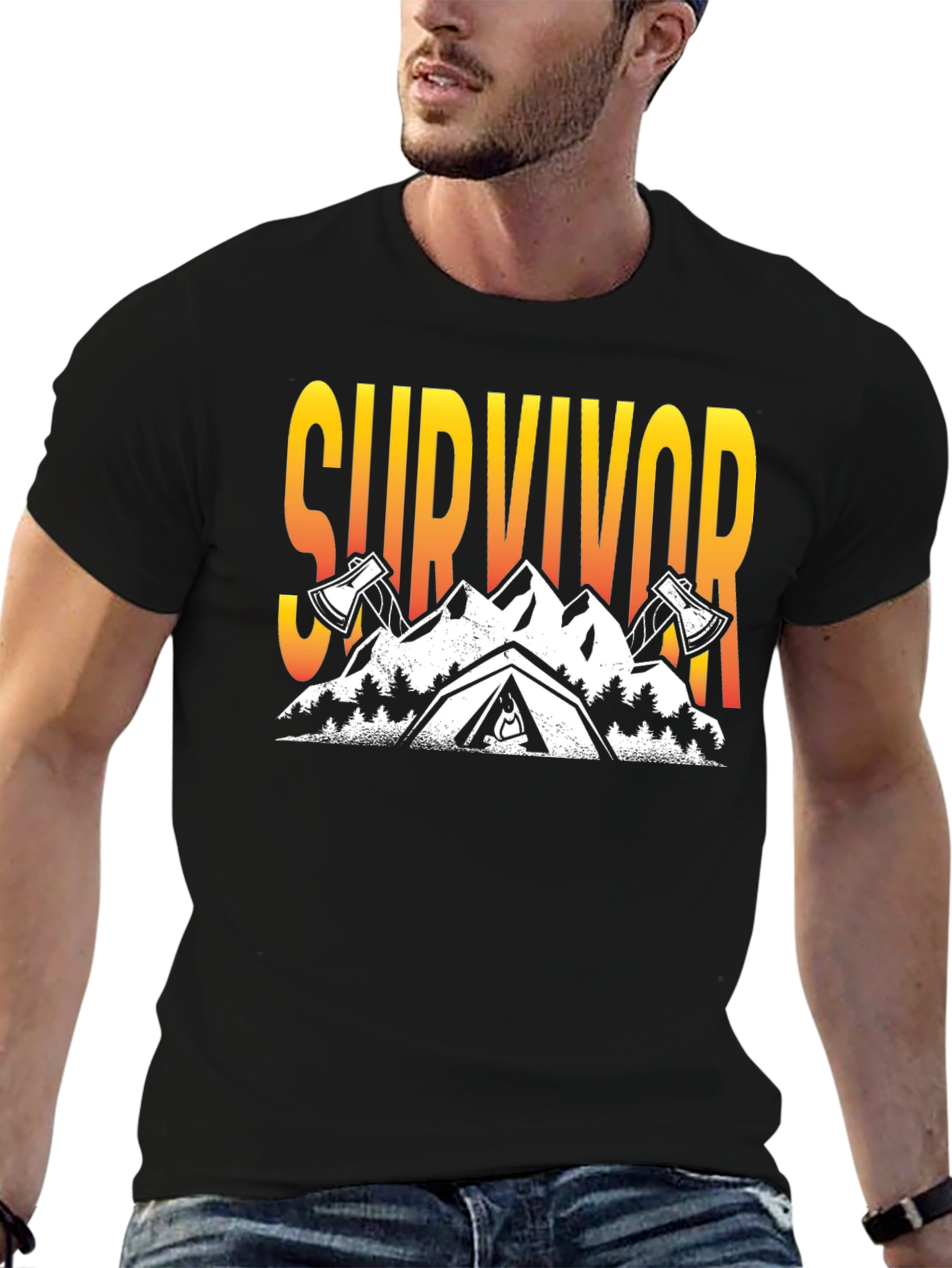 Survivor Graphic T-Shirt: Mountain & Axe Design