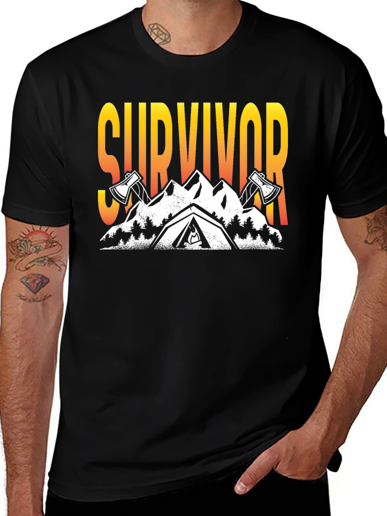 Survivor Graphic T-Shirt: Mountain & Axe Design