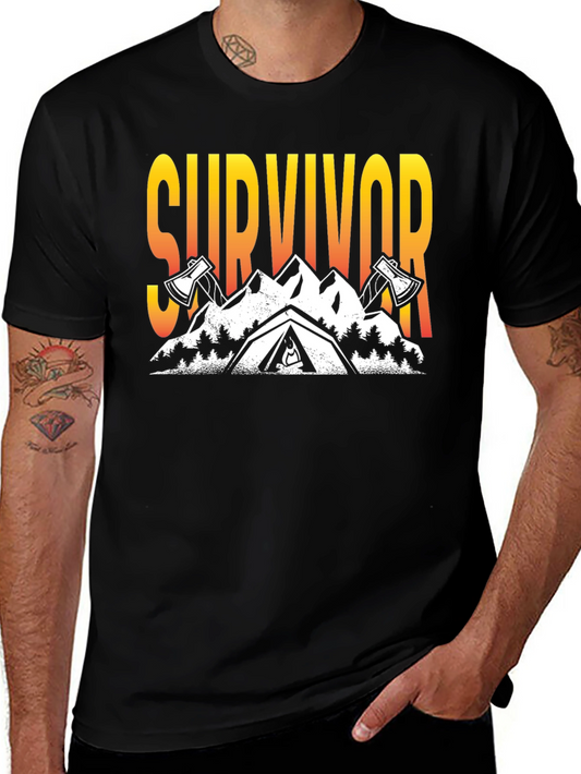 Survivor Graphic T-Shirt: Mountain & Axe Design