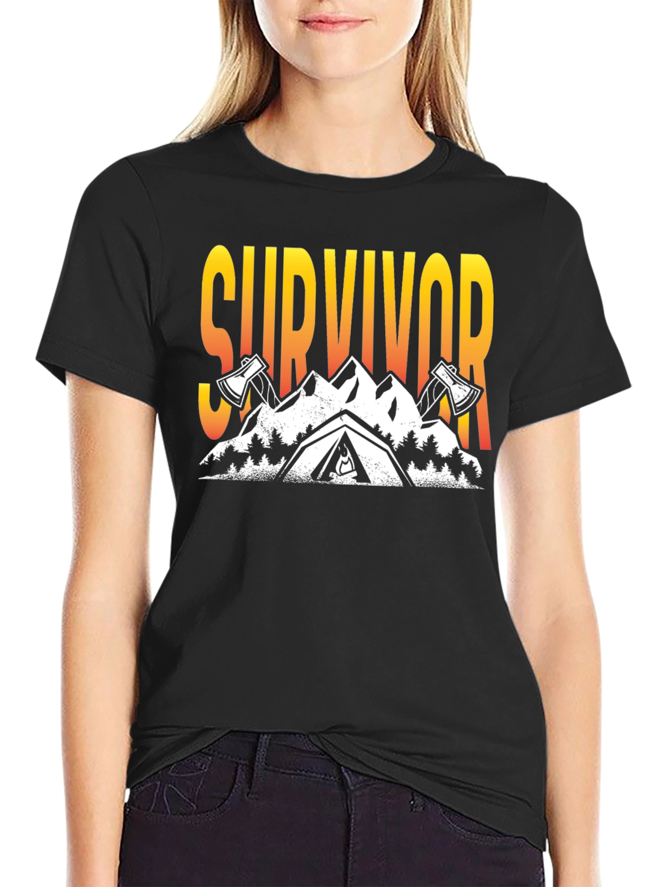 Survivor Graphic T-Shirt: Mountain & Axe Design