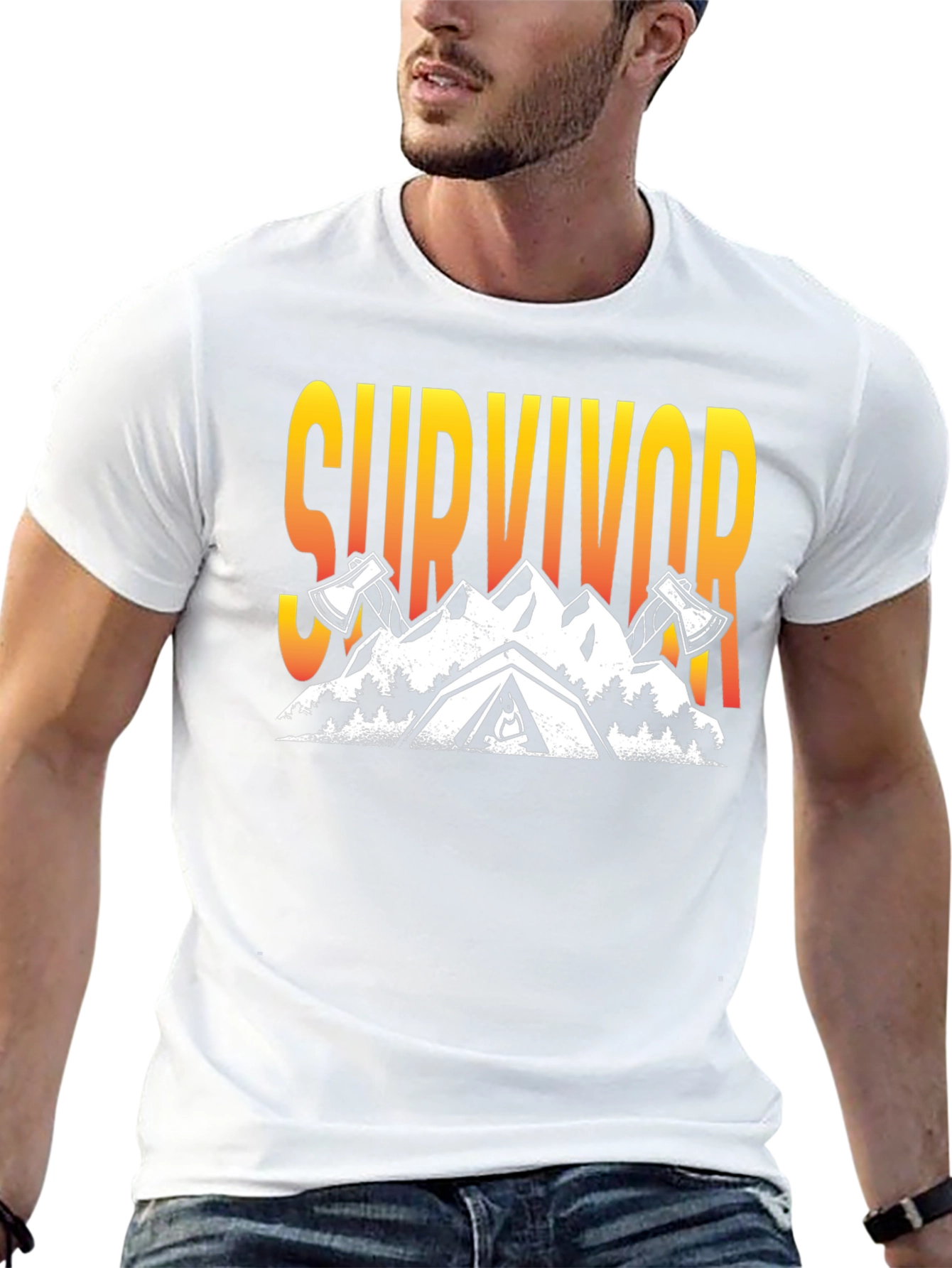Survivor Graphic T-Shirt: Mountain & Axe Design