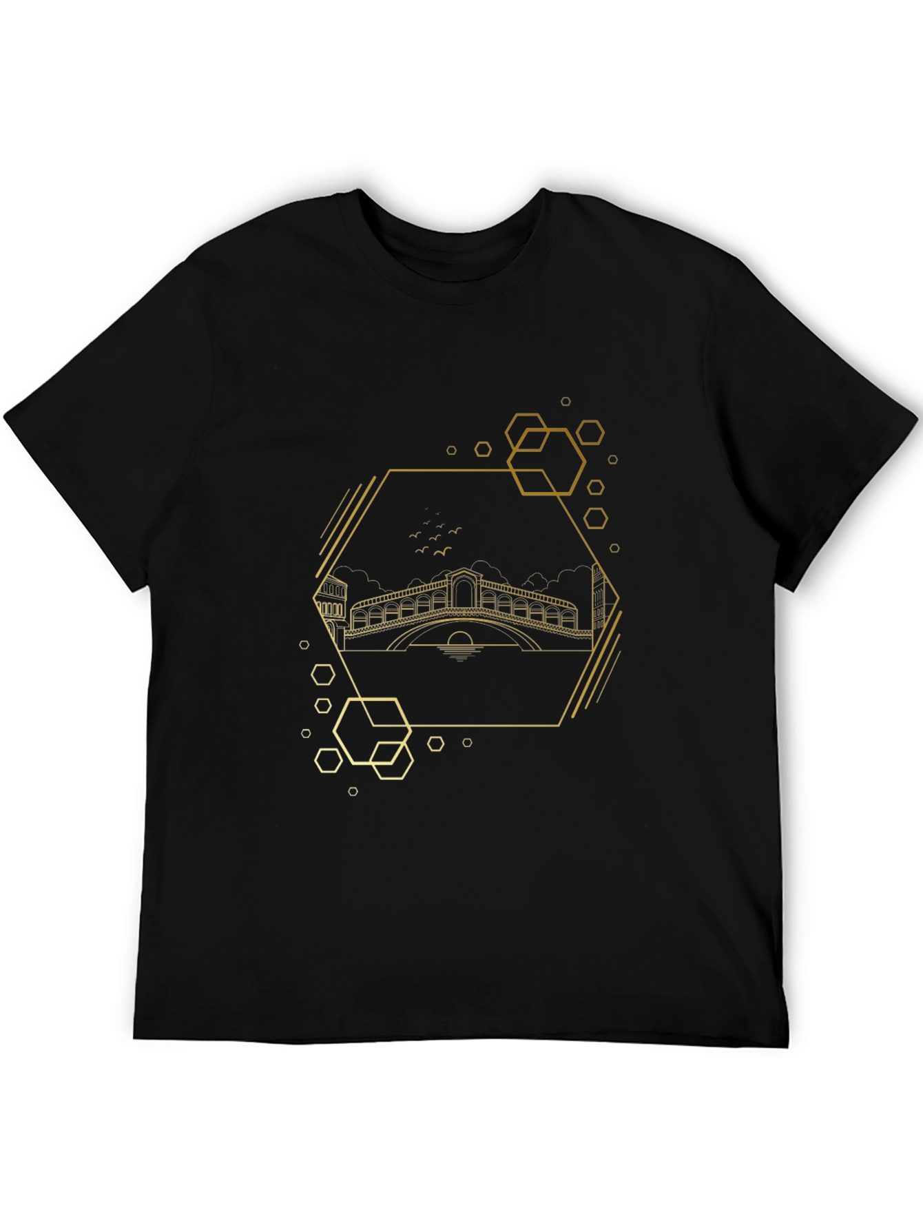 Geometric Venice Bridge Black Tee
