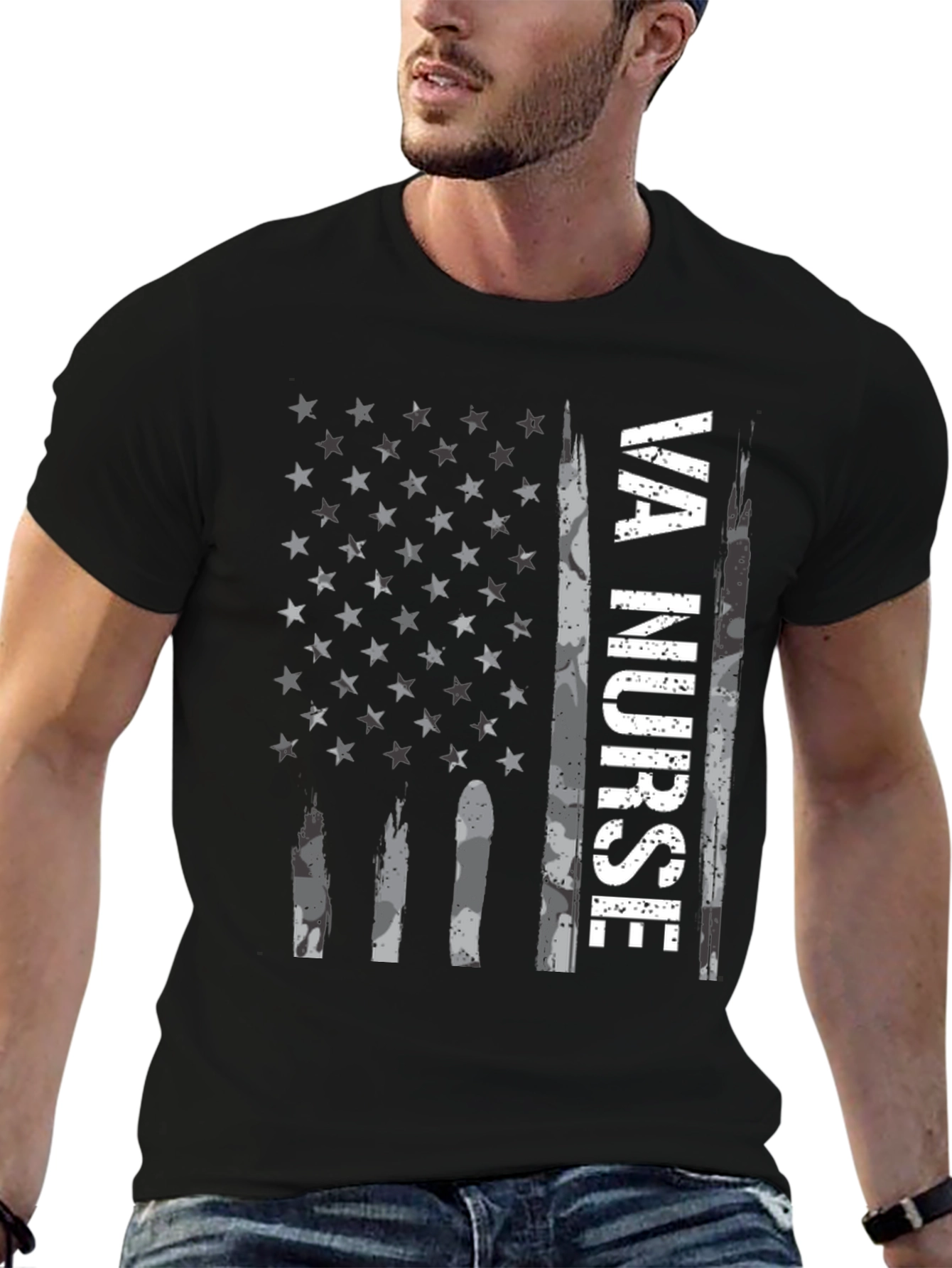 VA Nurse American Flag Graphic Tee - Patriotic Shirt
