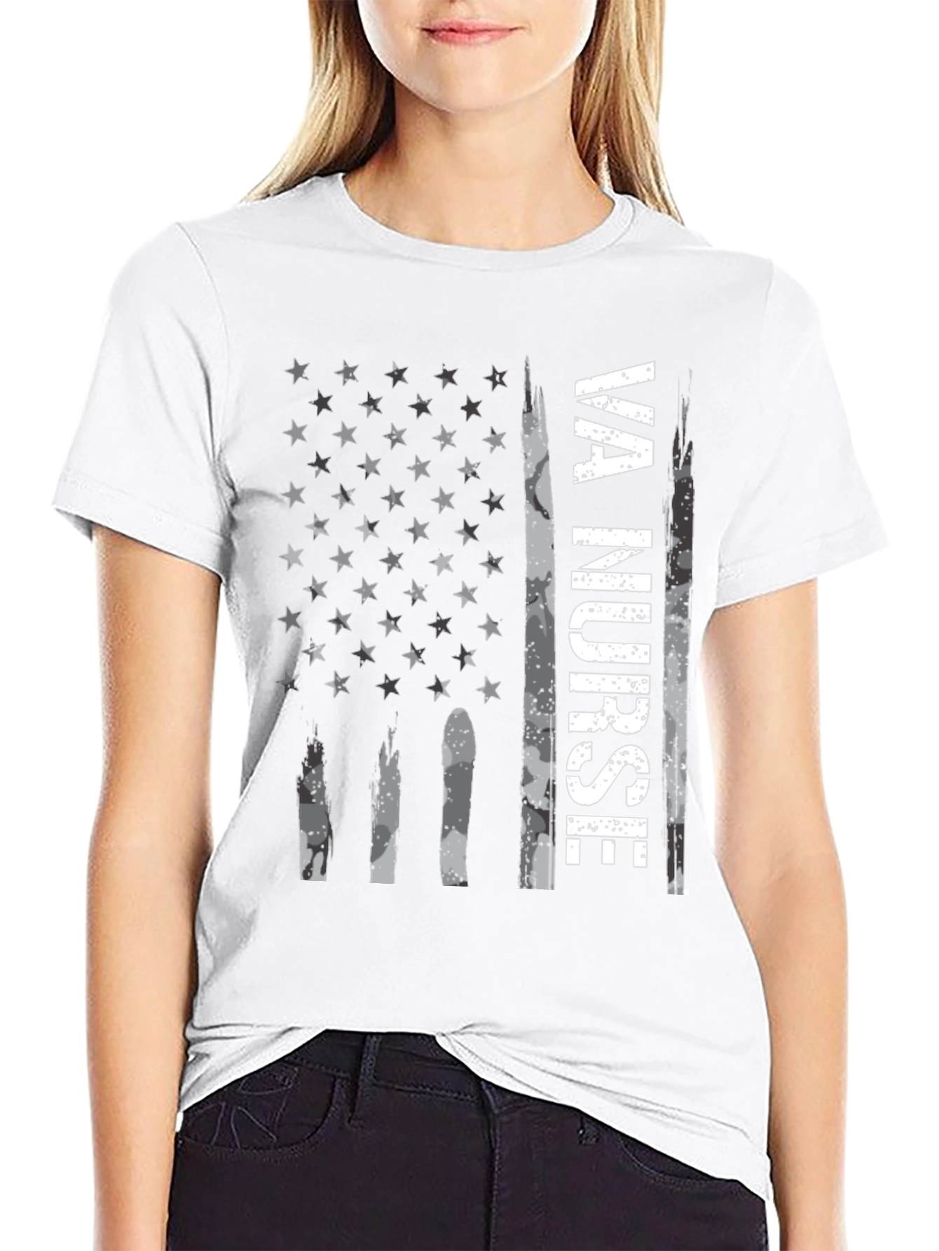 VA Nurse American Flag Graphic Tee - Patriotic Shirt