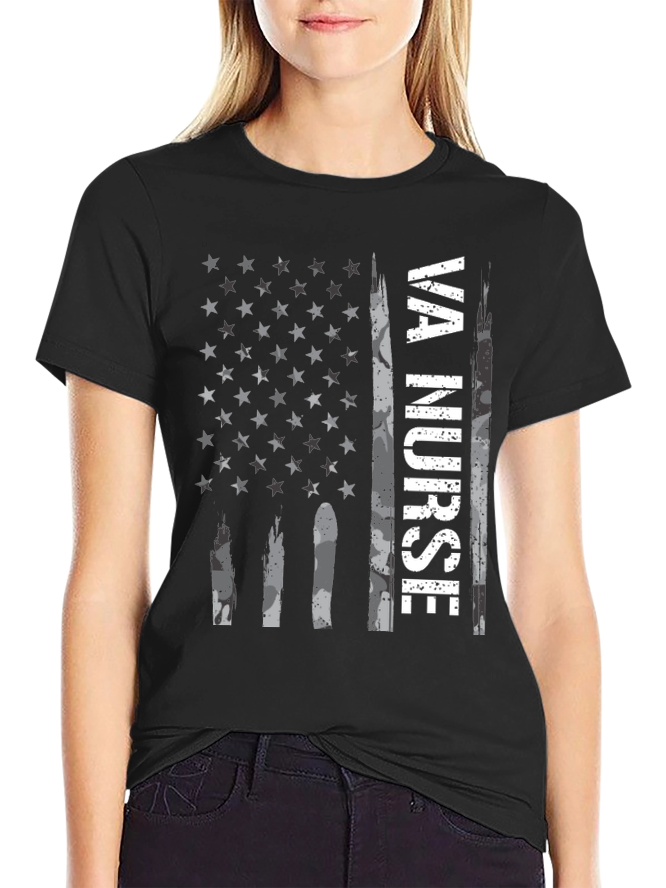 VA Nurse American Flag Graphic Tee - Patriotic Shirt