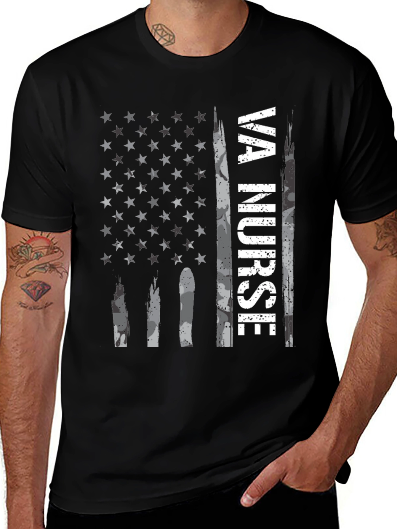 VA Nurse American Flag Graphic Tee - Patriotic Shirt