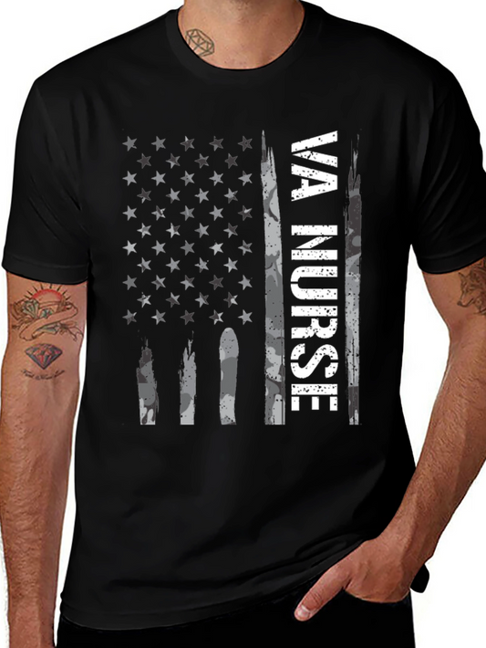 VA Nurse American Flag Graphic Tee - Patriotic Shirt
