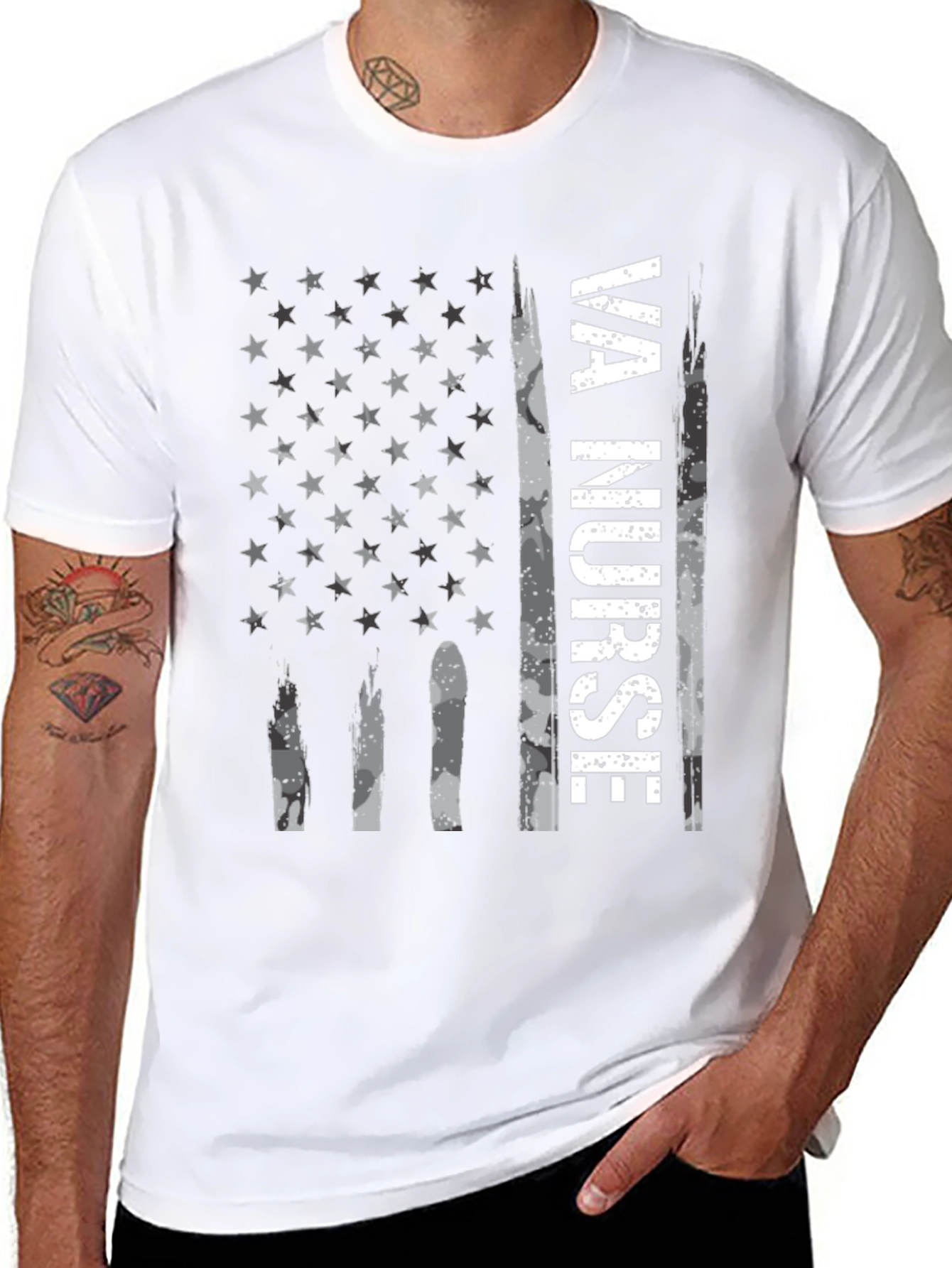 VA Nurse American Flag Graphic Tee - Patriotic Shirt