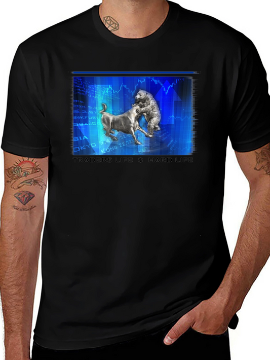 Traders Life Hard Life T-Shirt Bull vs Bear Black Tee