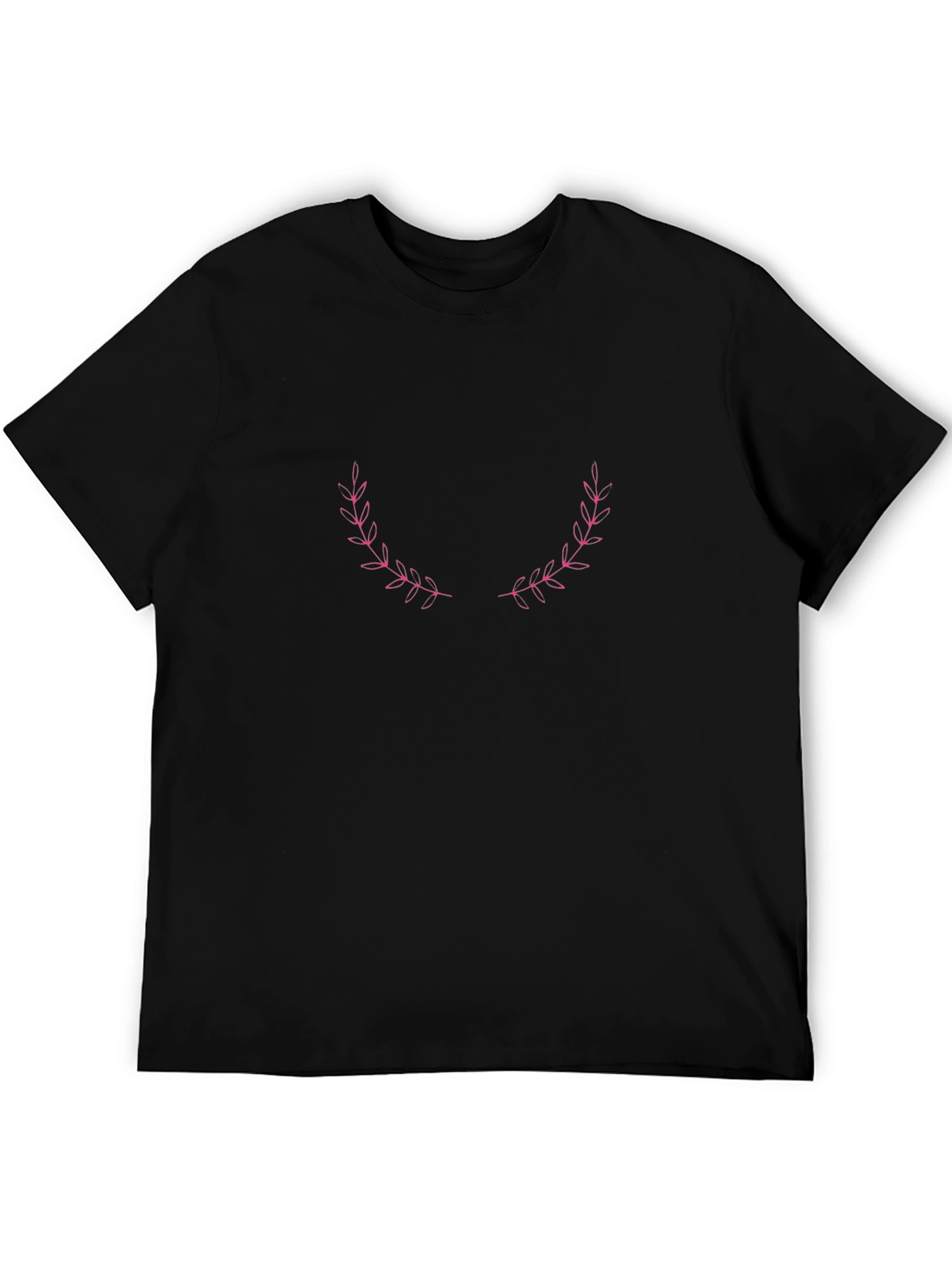 Elegant Pink Laurel Wreath Black T-Shirt