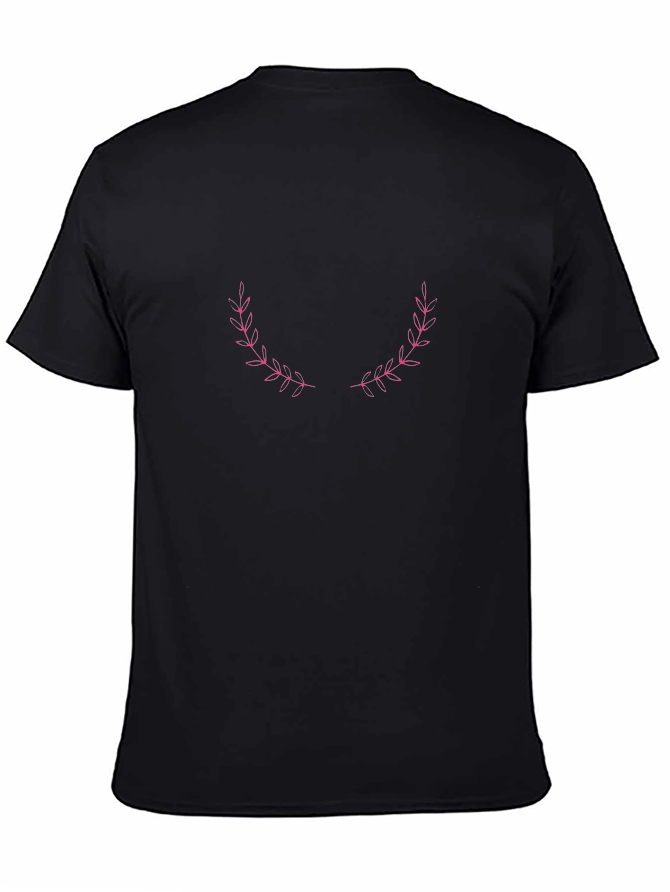 Elegant Pink Laurel Wreath Black T-Shirt
