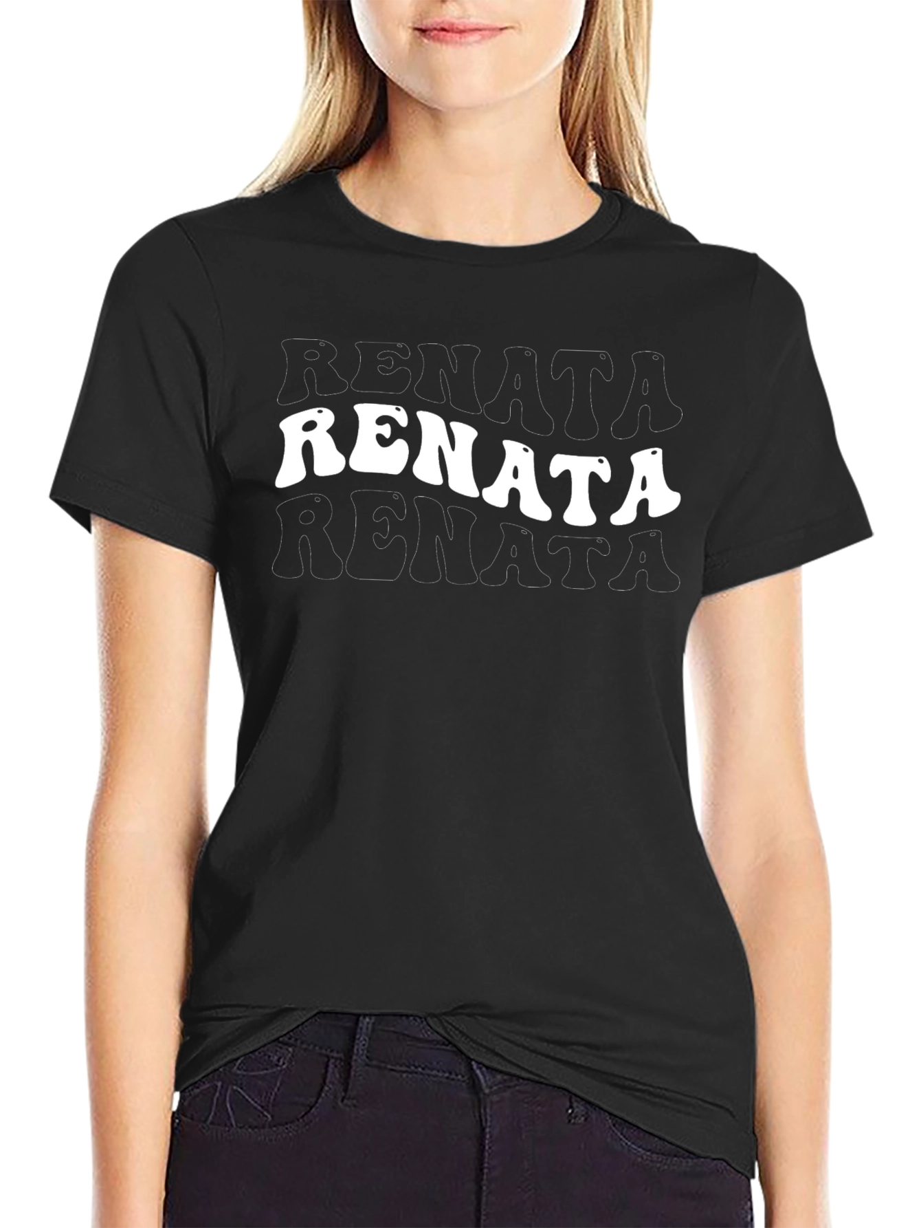 Renata Graphic Tee - Black Cotton Blend T-Shirt