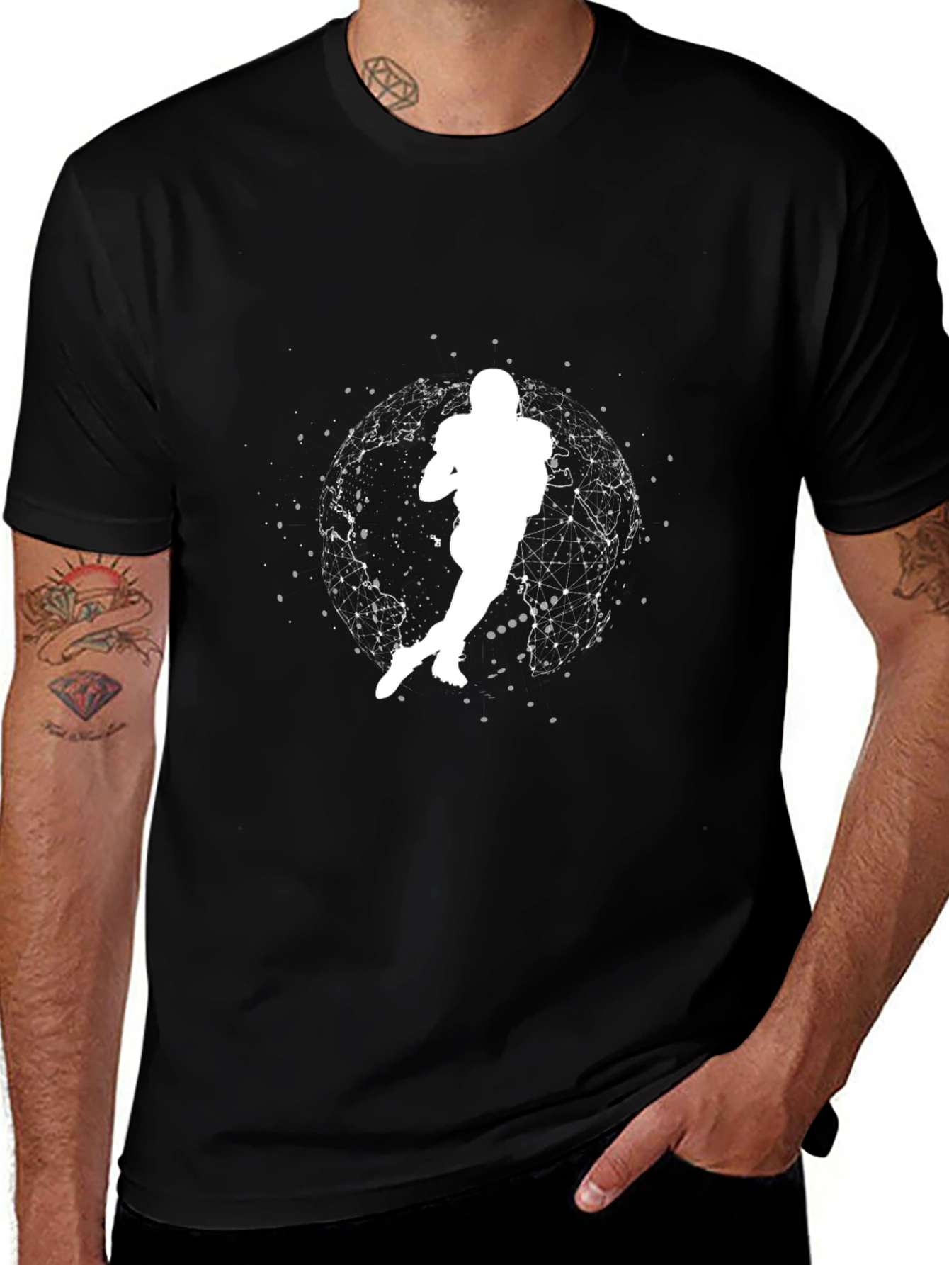 Football Player Graphic Tee - Black