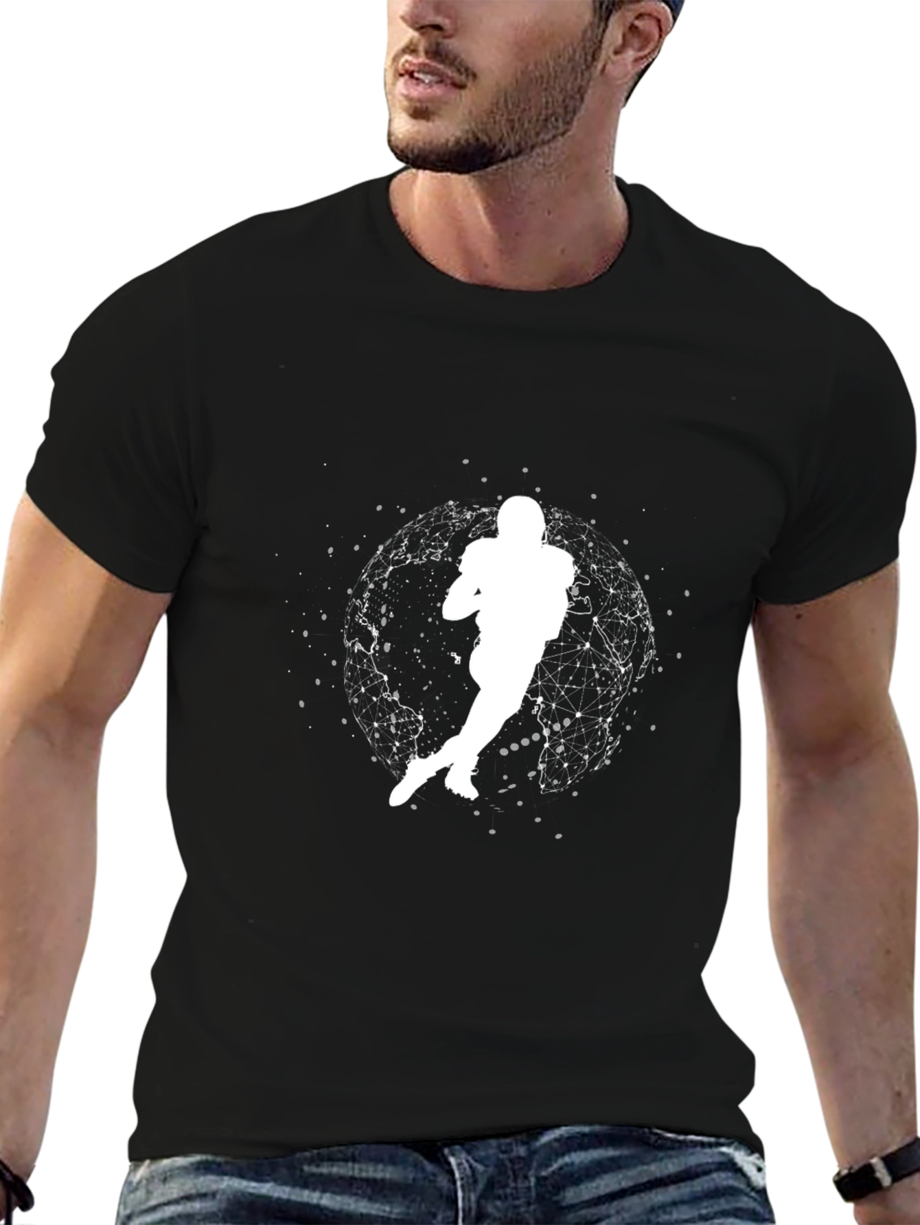 Football Player Graphic Tee - Black