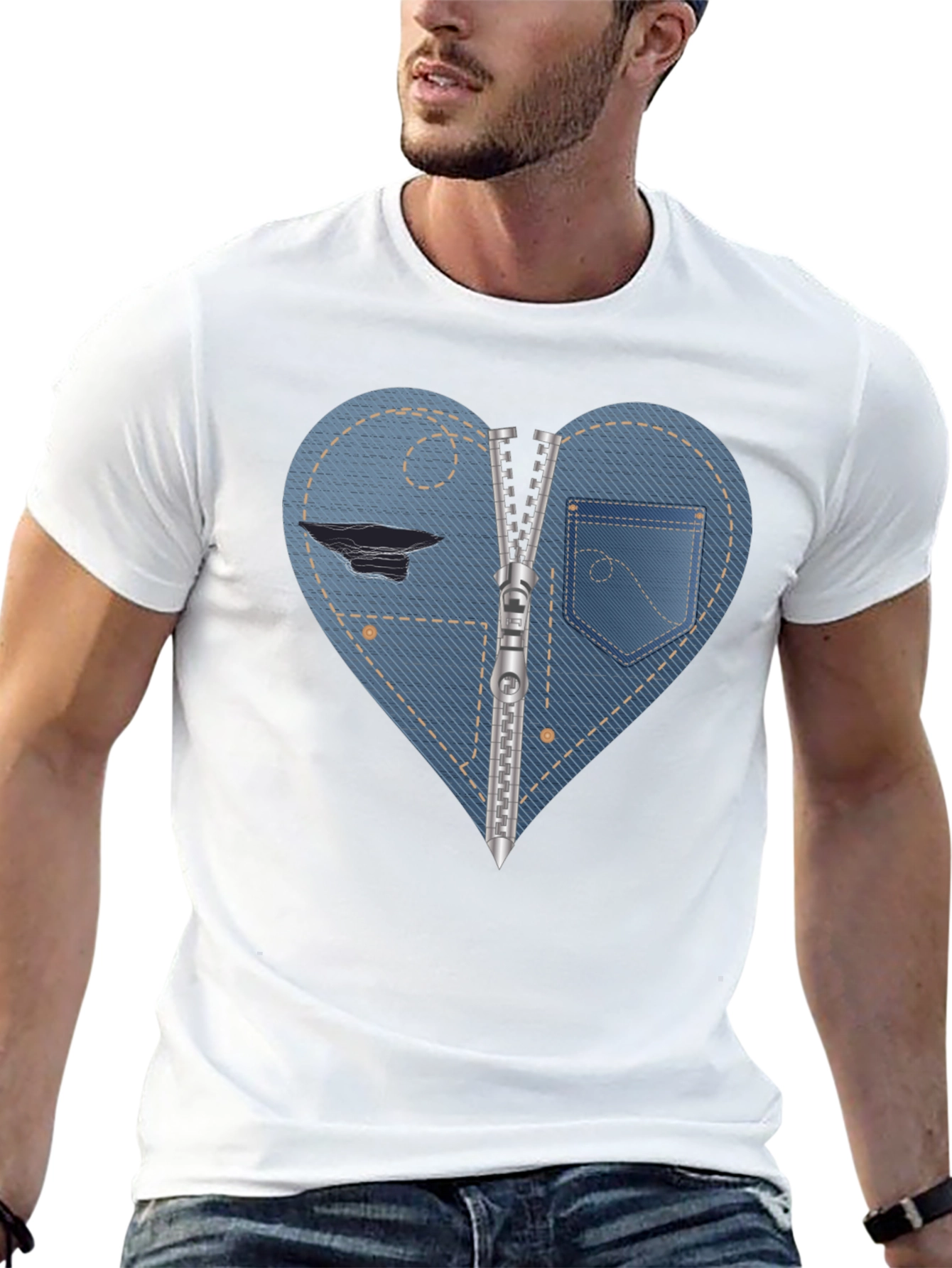 Denim Heart Zipper T-Shirt