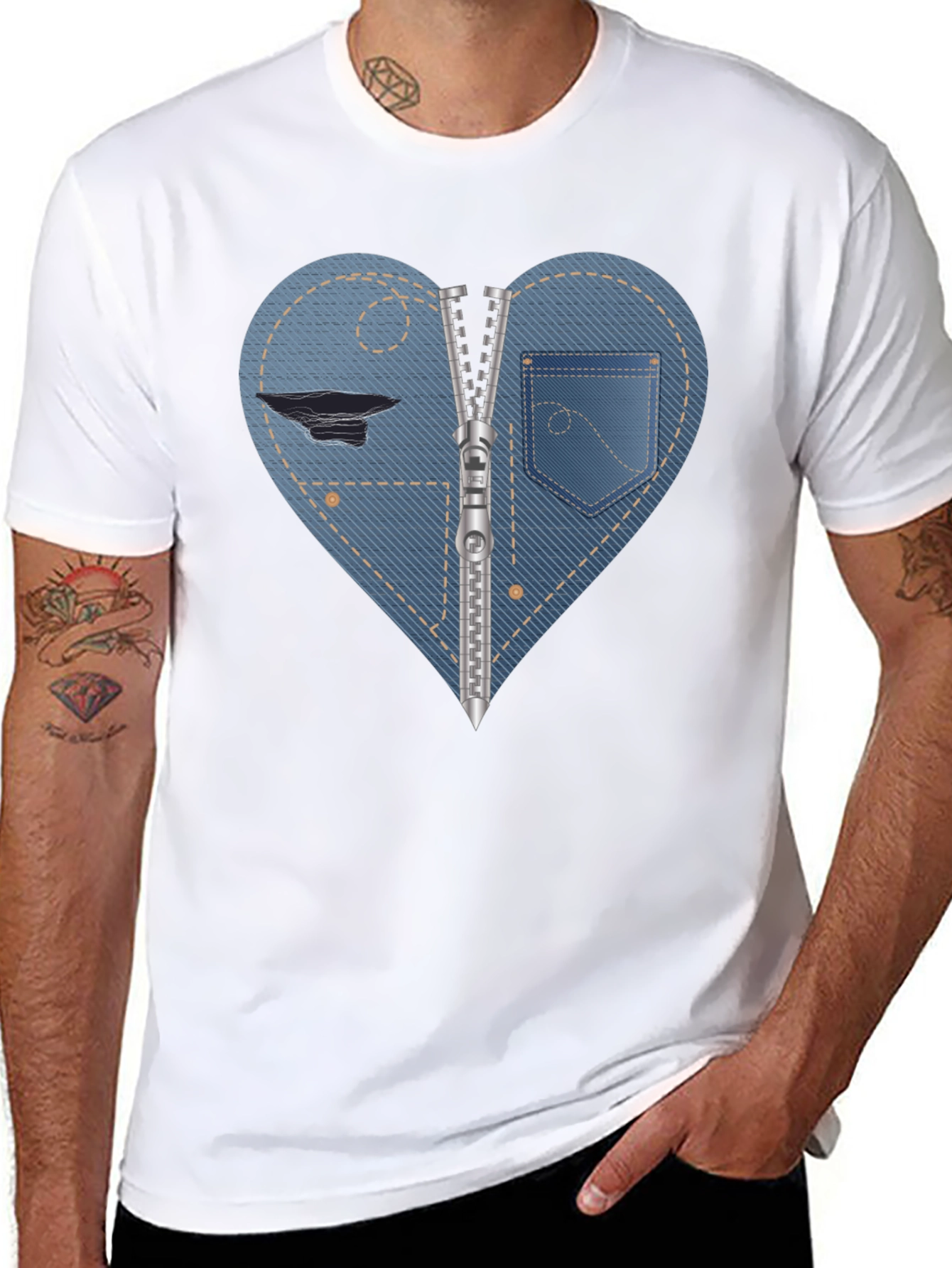 Denim Heart Zipper T-Shirt