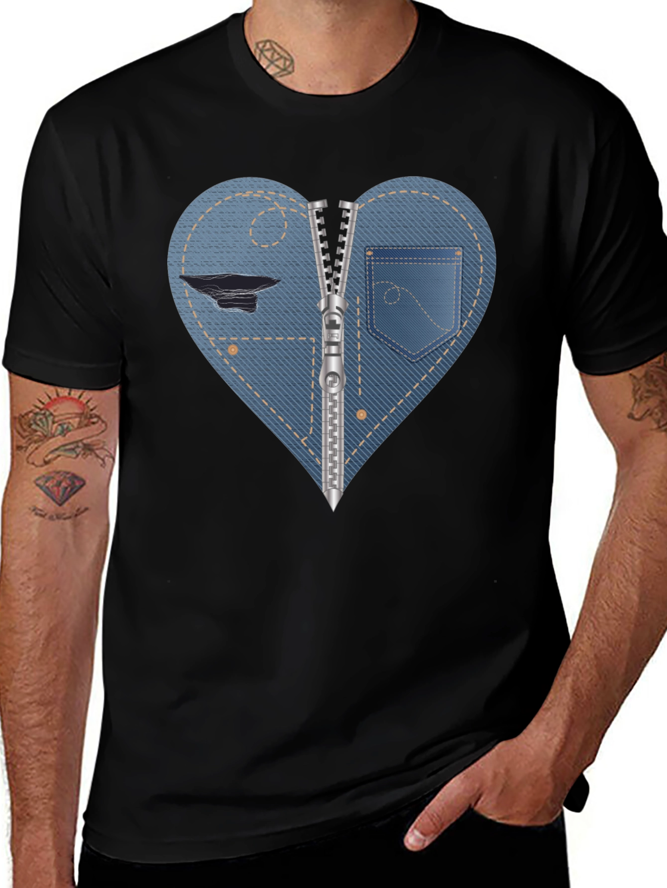 Denim Heart Zipper T-Shirt