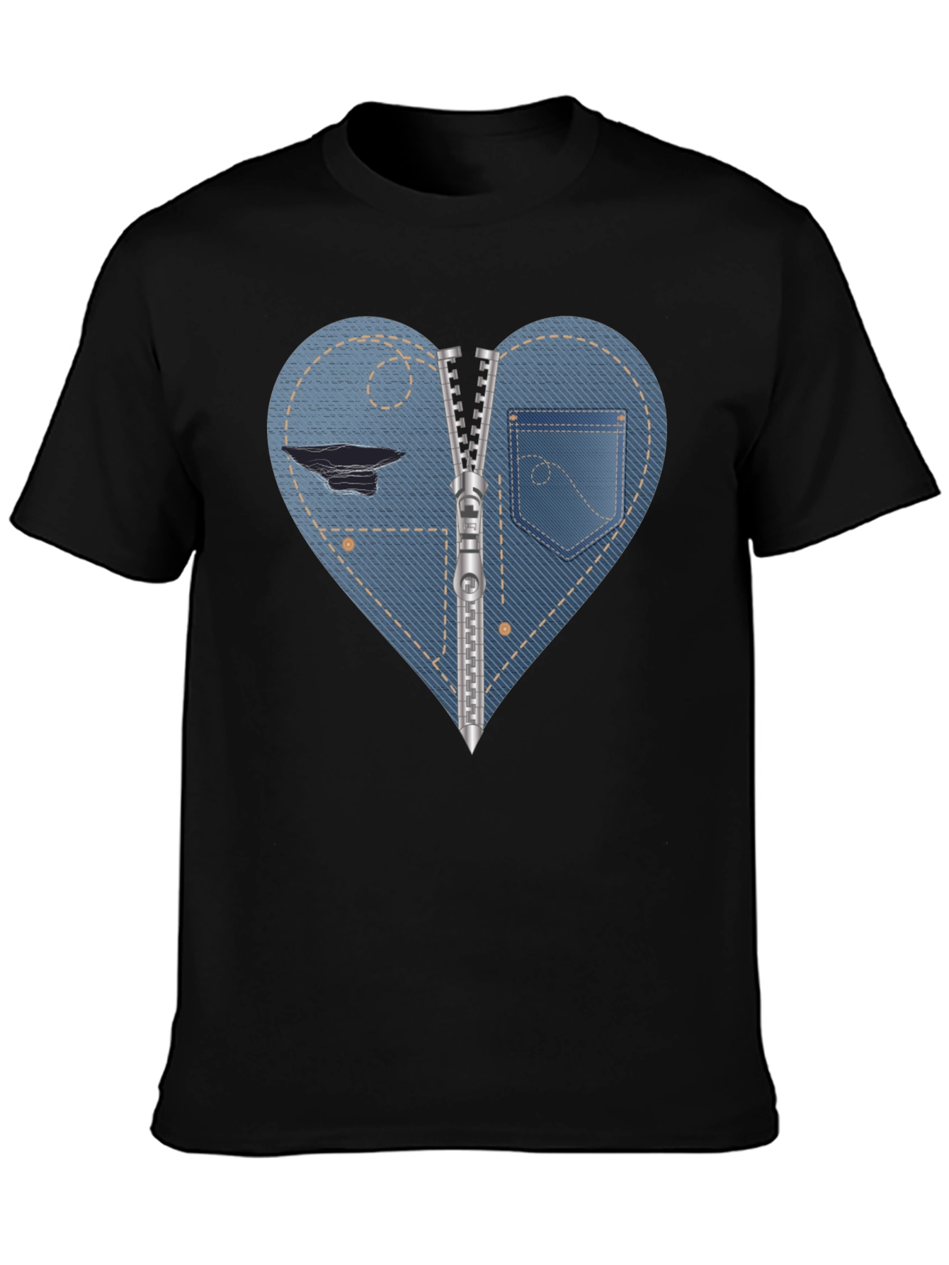 Denim Heart Zipper T-Shirt