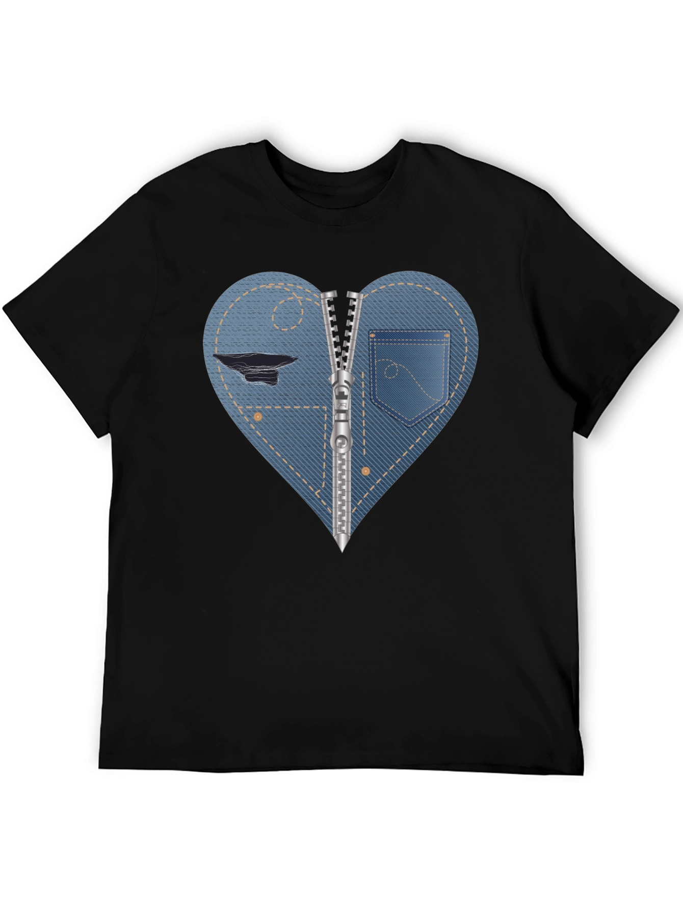 Denim Heart Zipper T-Shirt