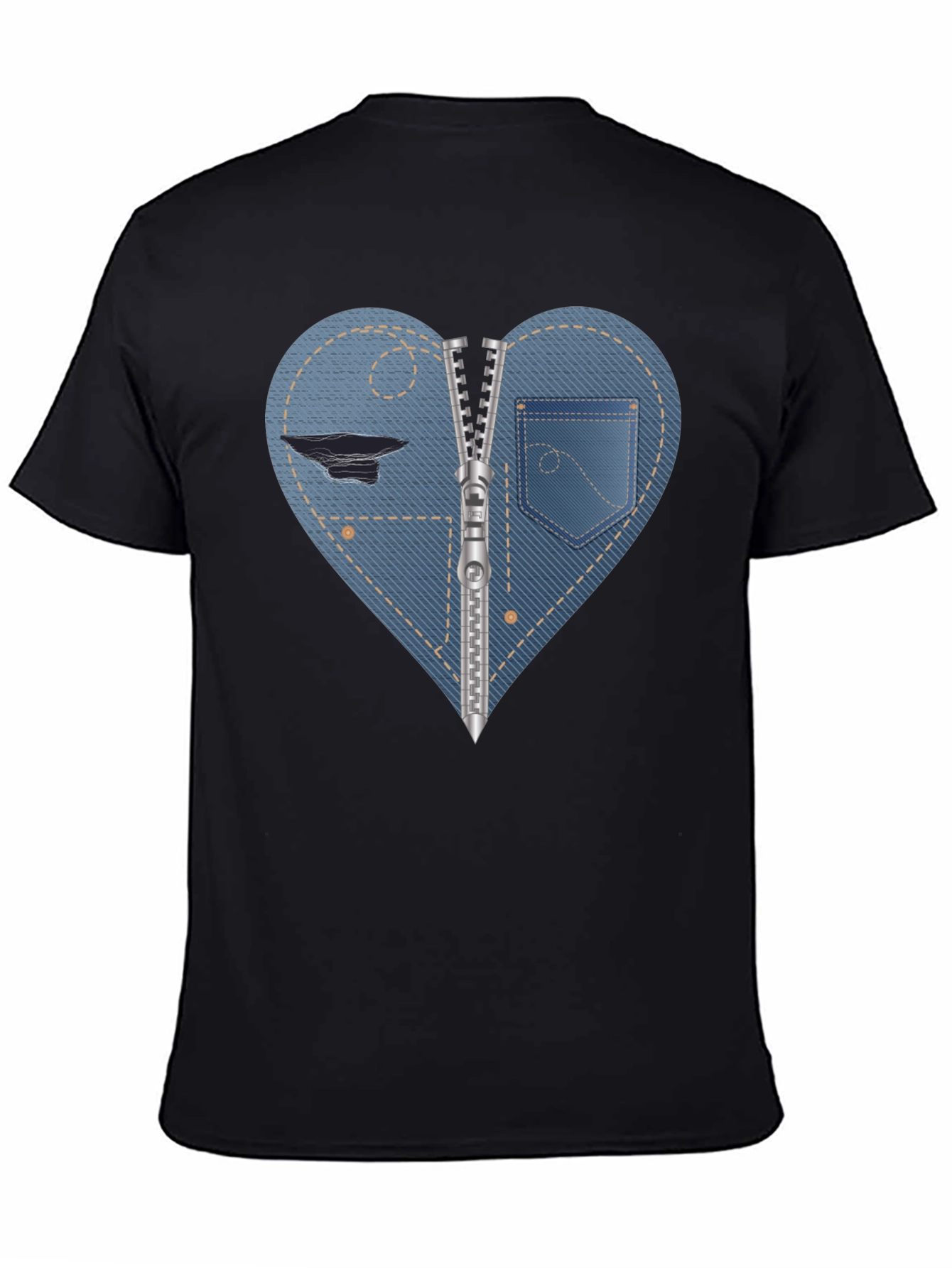 Denim Heart Zipper T-Shirt
