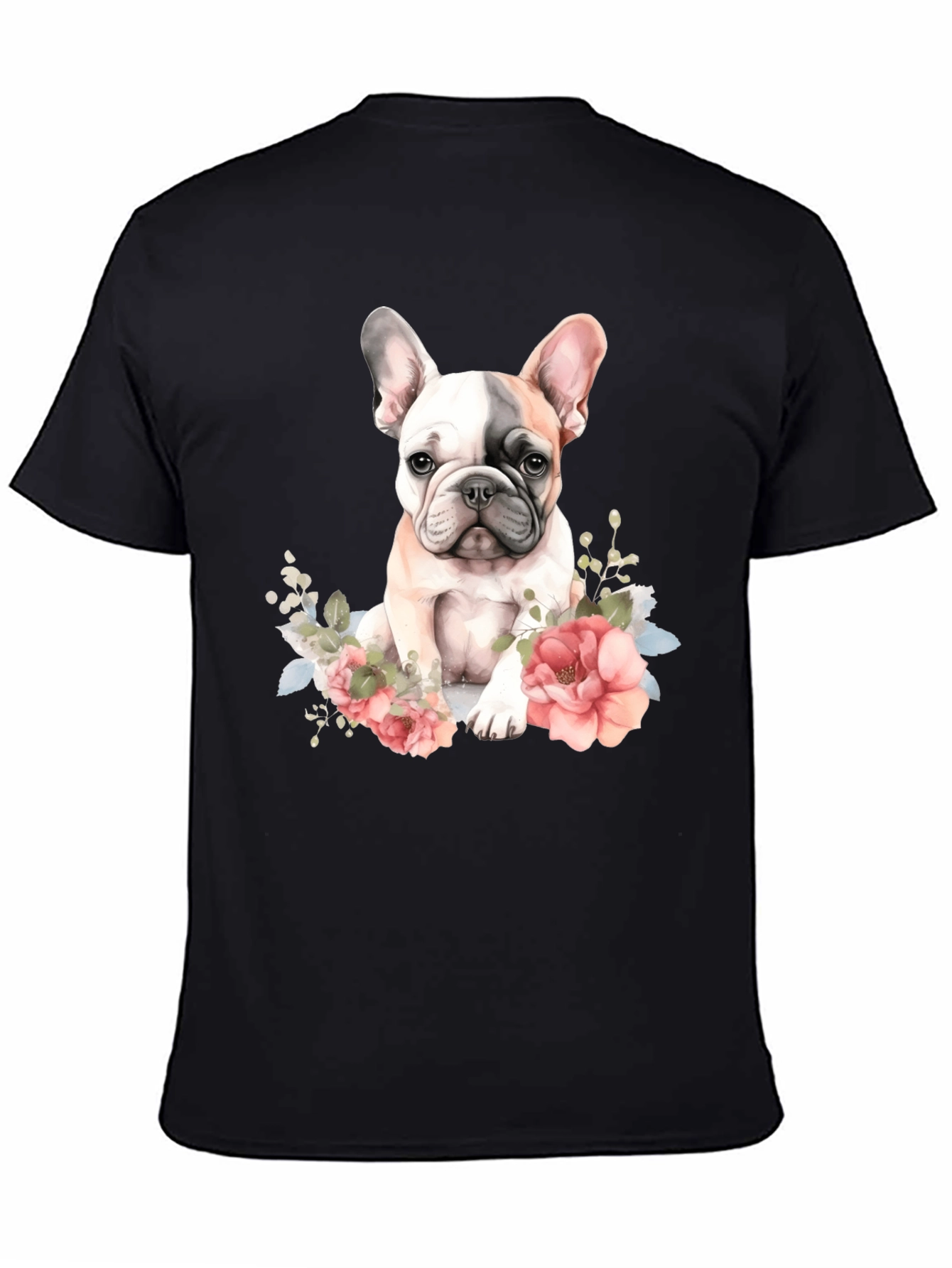Floral French Bulldog Graphic Tee - Black