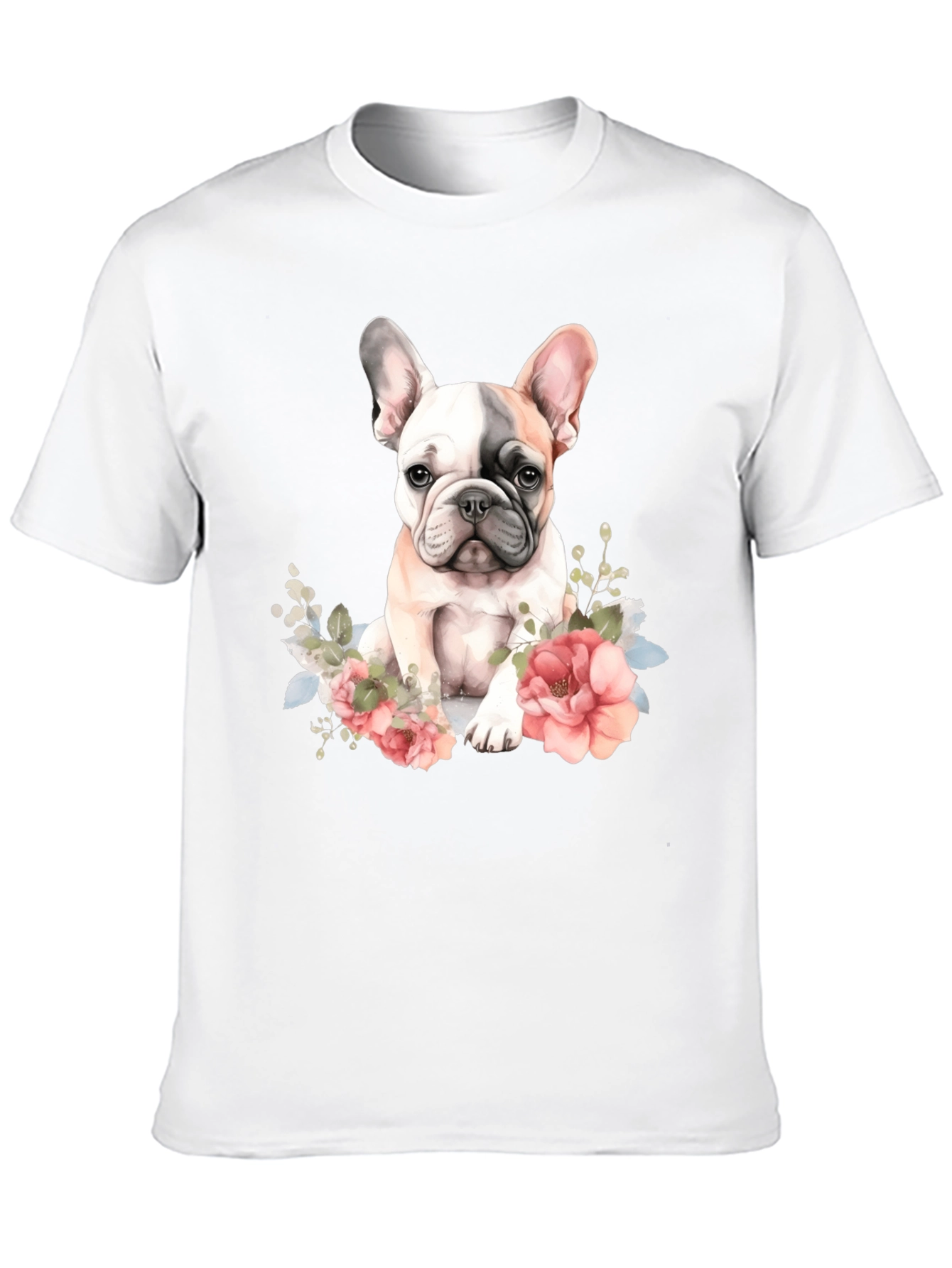 Floral French Bulldog Graphic Tee - Black